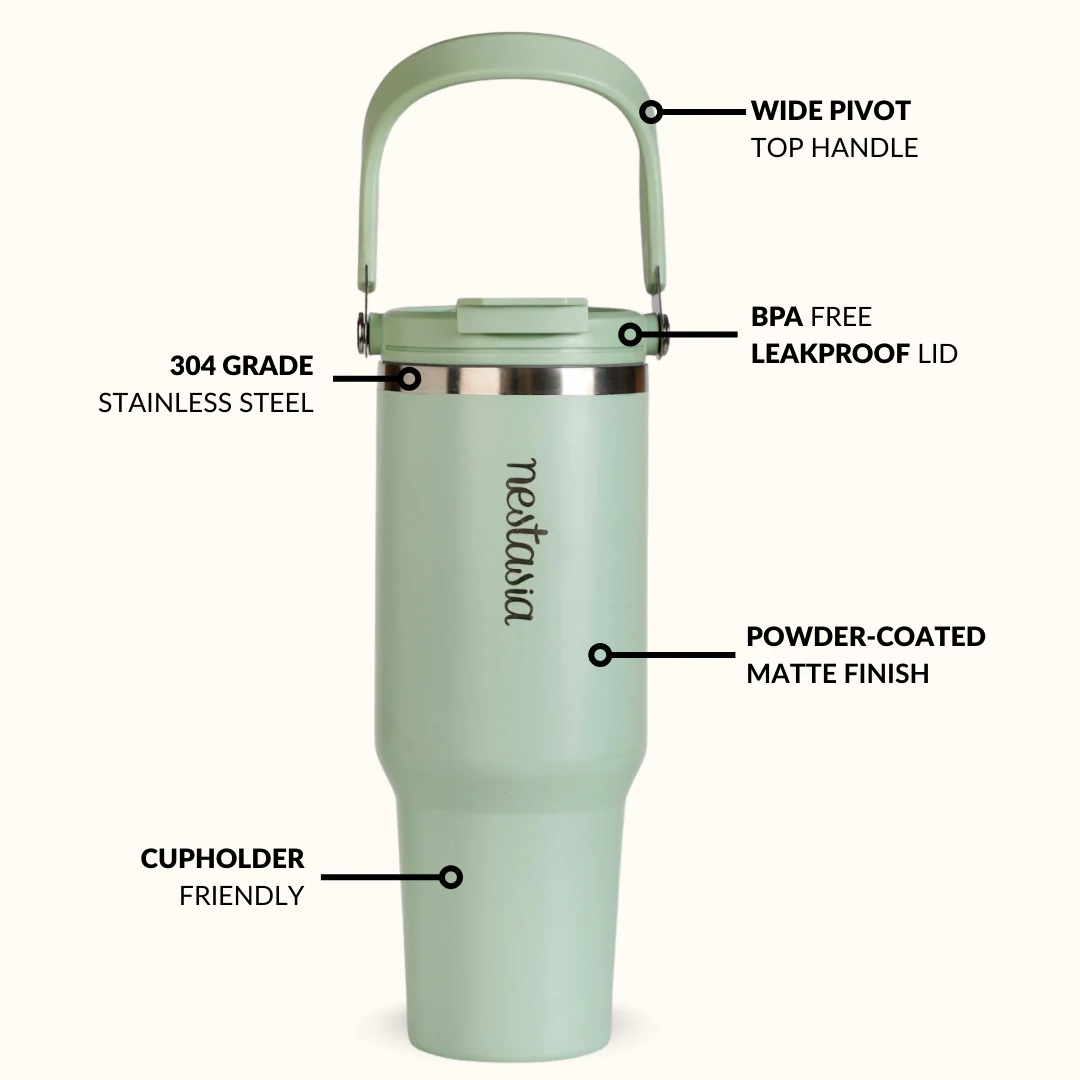 PickSip 40 Insulated Tumbler Bottle With Top Handle Milk Matcha Green 1200ml - Image 7