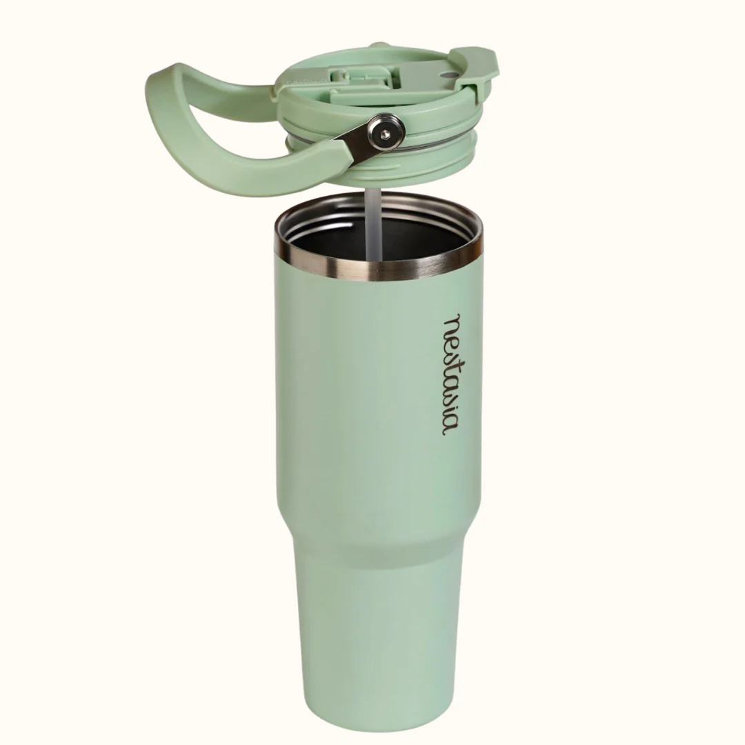 PickSip 40 Insulated Tumbler Bottle With Top Handle Milk Matcha Green 1200ml - Image 9