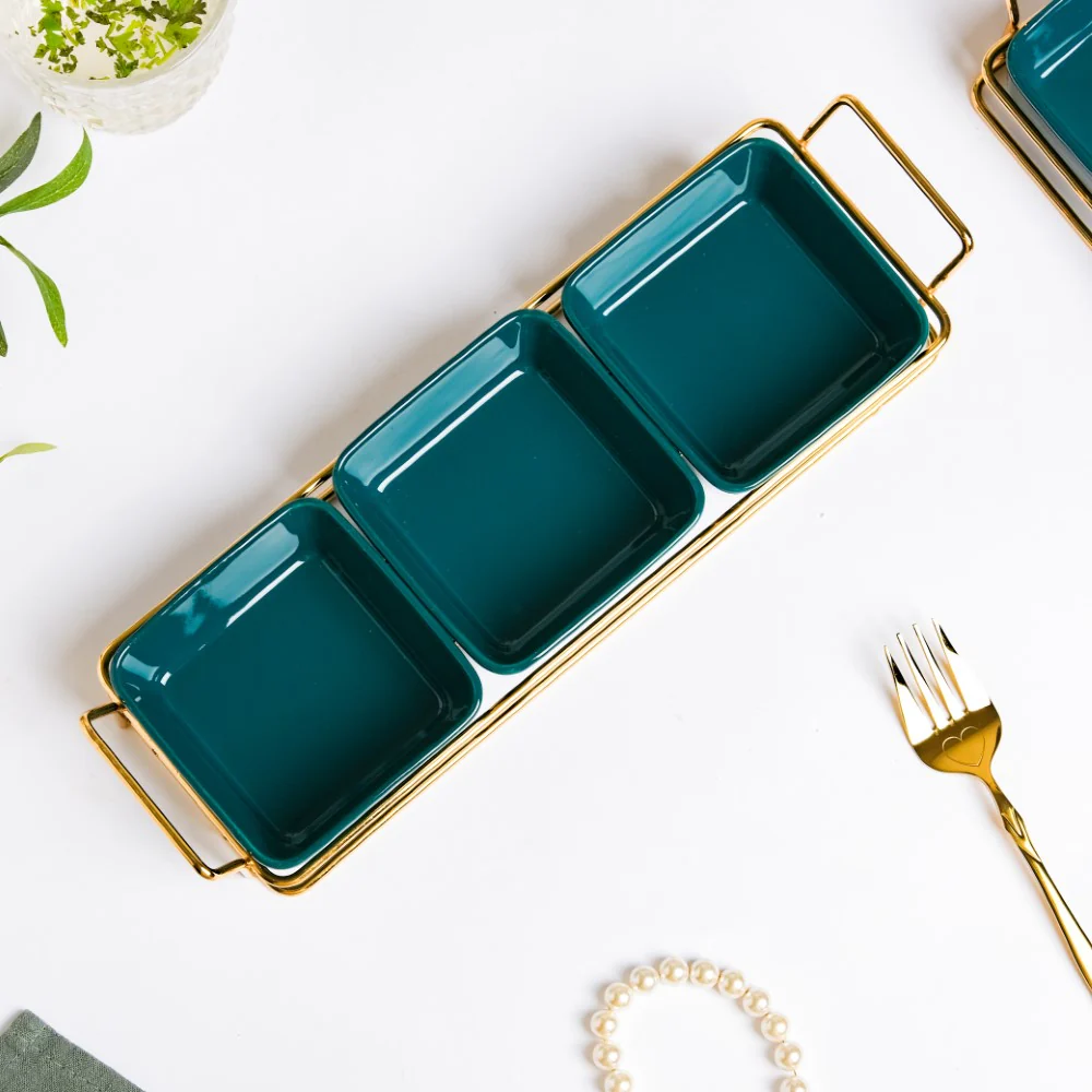 Pine Green Glossy Ceramic Bowls And Tray Set Of 4 200ml - Image 5