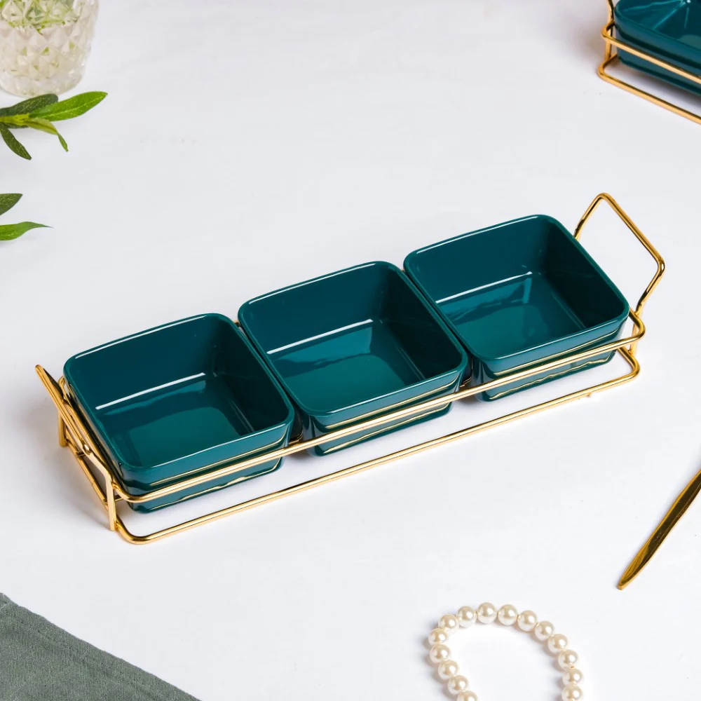 Pine Green Glossy Ceramic Bowls And Tray Set Of 4 200ml - Image 6