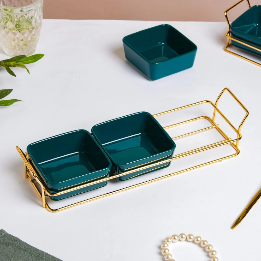 Pine Green Glossy Ceramic Bowls And Tray Set Of 4 200ml - Image 7