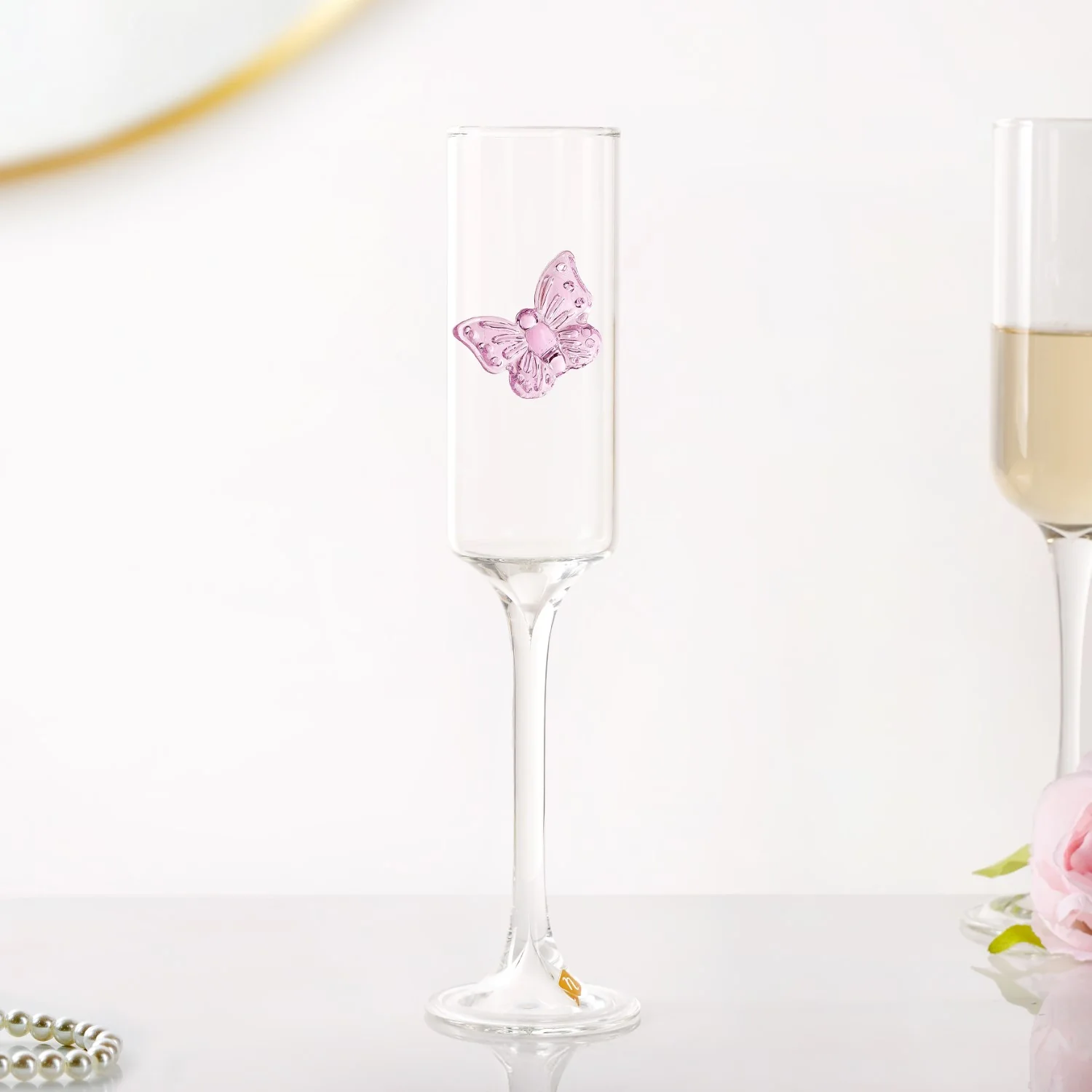 Pink Butterfly Champagne Flute Glass 200ml - Image 10