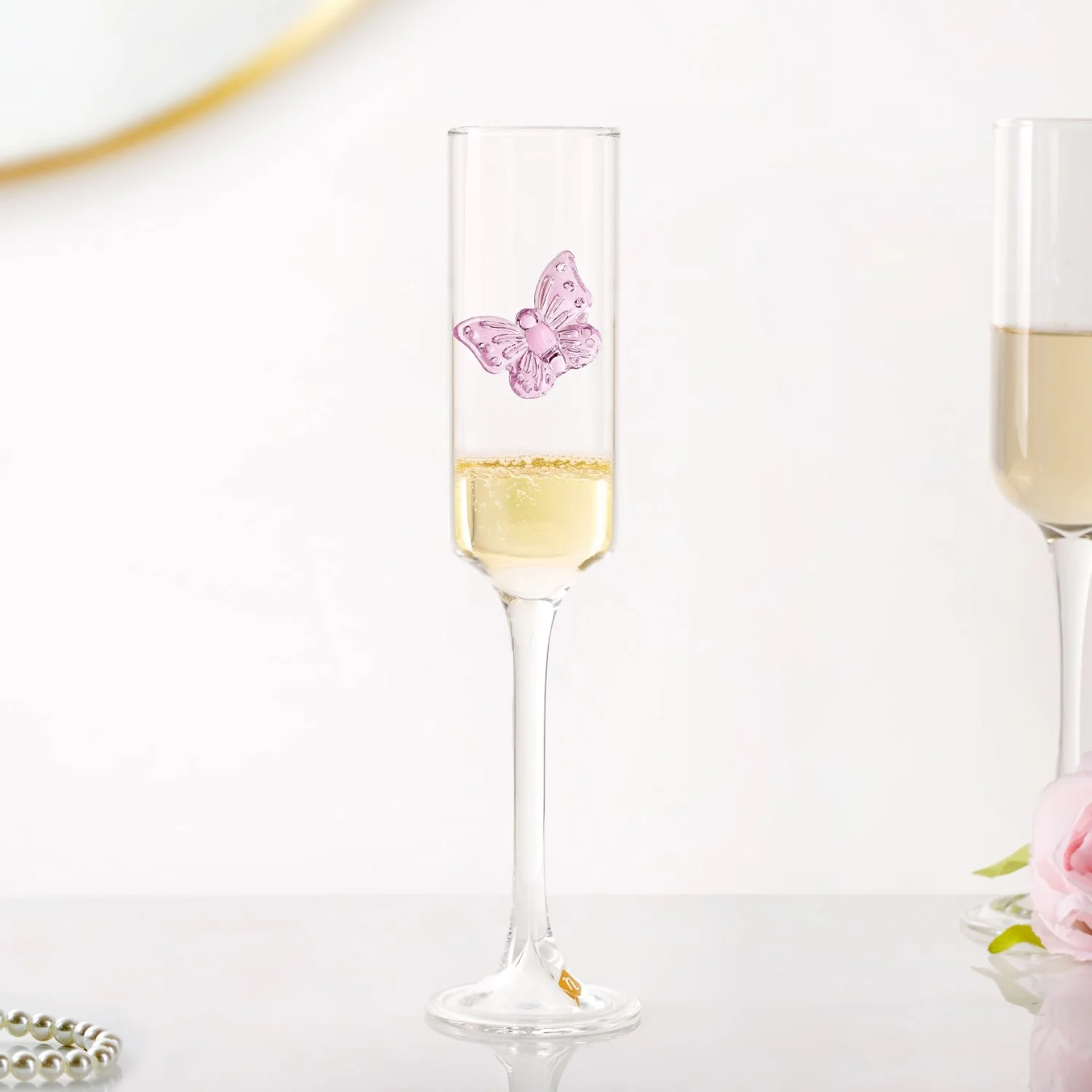 Pink Butterfly Champagne Flute Glass 200ml - Image 11