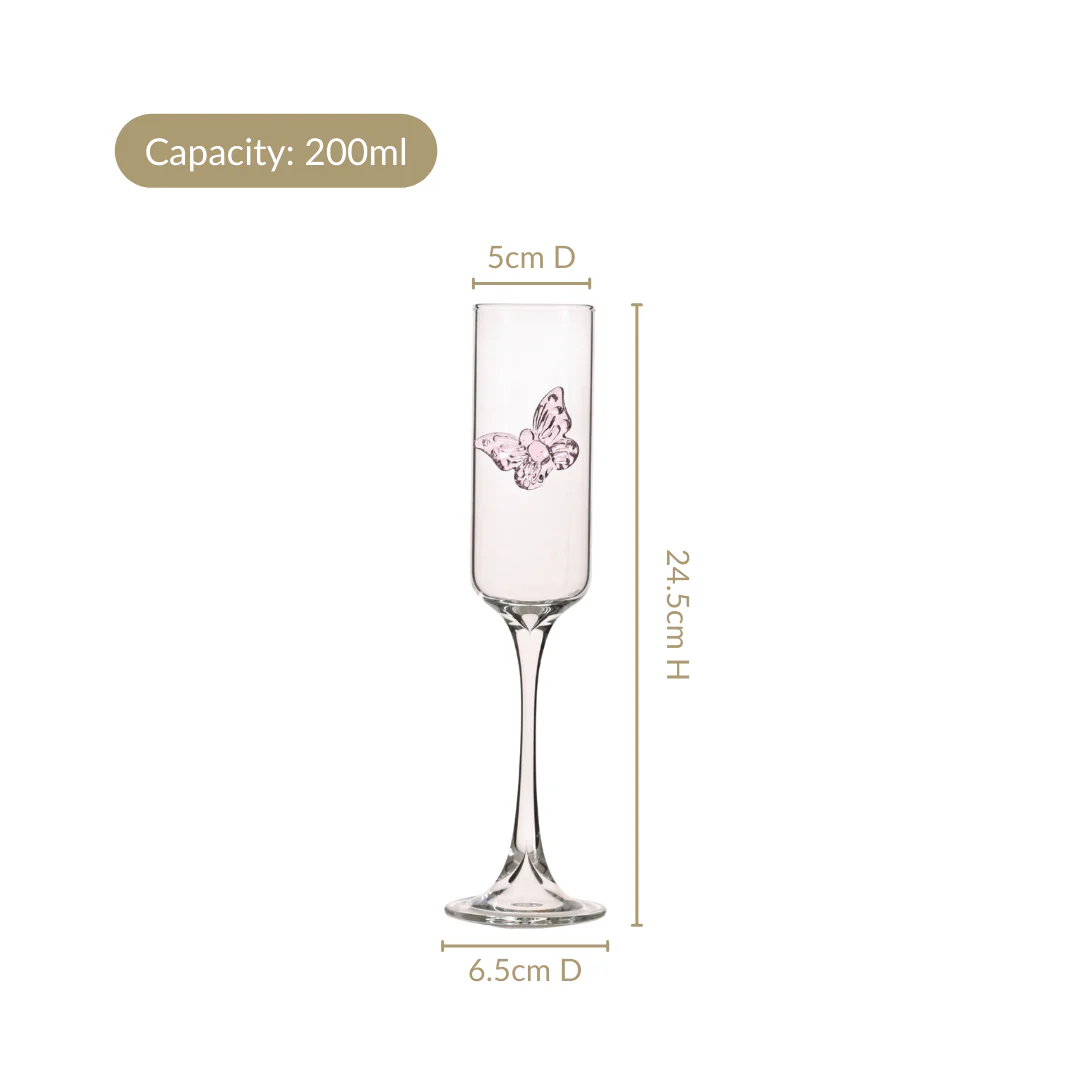 Pink Butterfly Champagne Flute Glass 200ml - Image 5