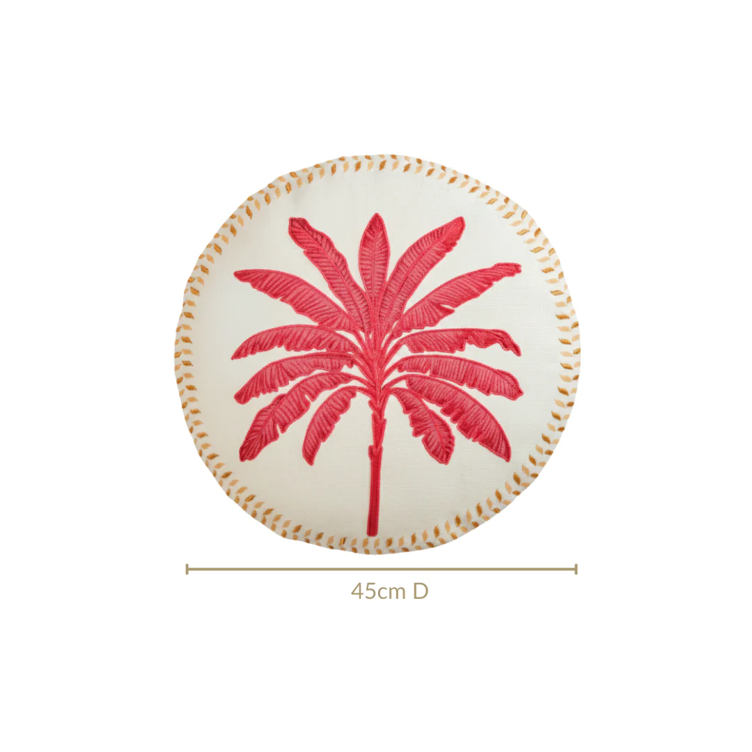 Pink Palm Embroidered Cotton Cushion Cover 45cm - Image 3