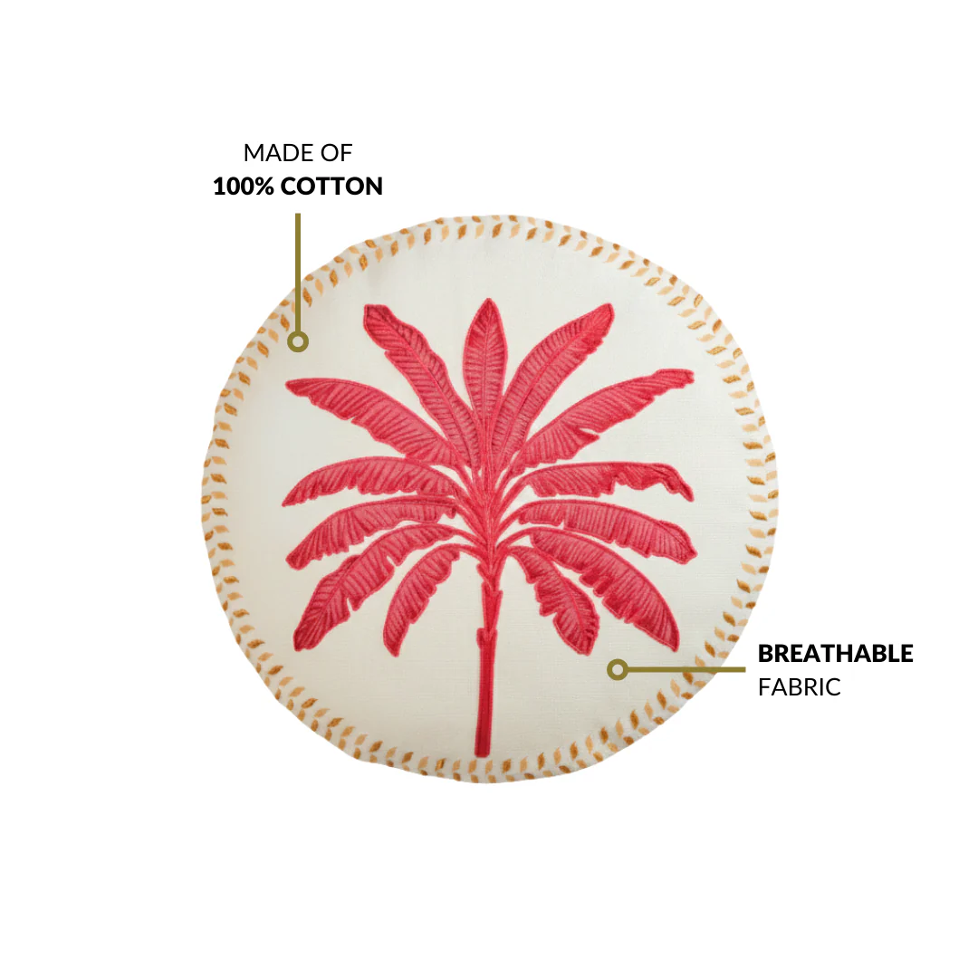 Pink Palm Embroidered Cotton Cushion Cover 45cm - Image 5