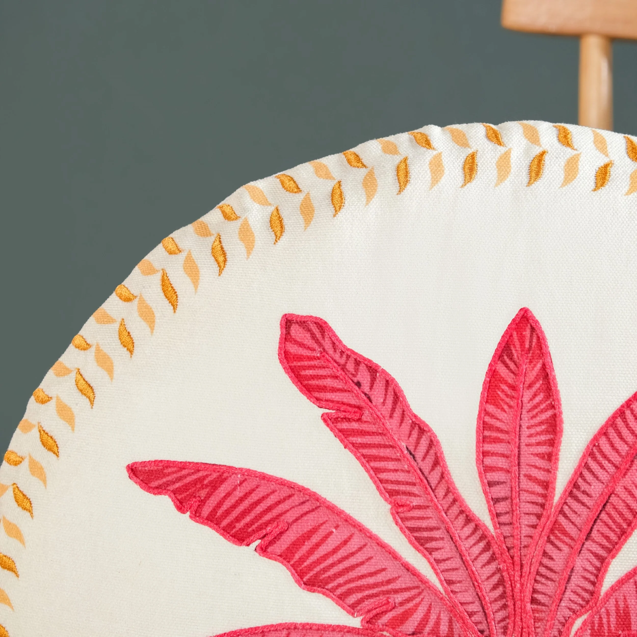 Pink Palm Embroidered Cotton Cushion Cover 45cm - Image 7