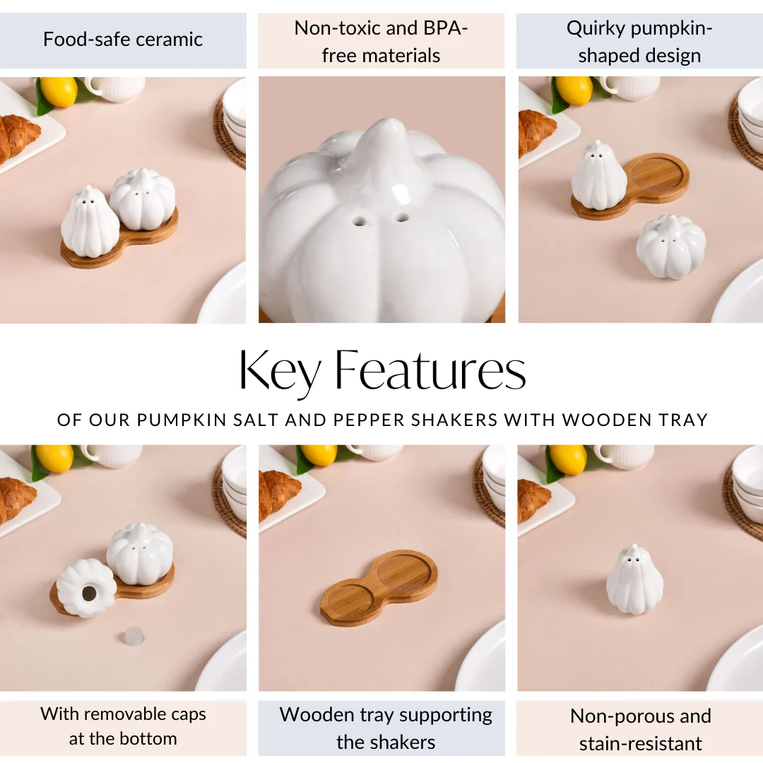 Pumpkin Salt And Pepper Shakers With Wooden Tray - Image 5