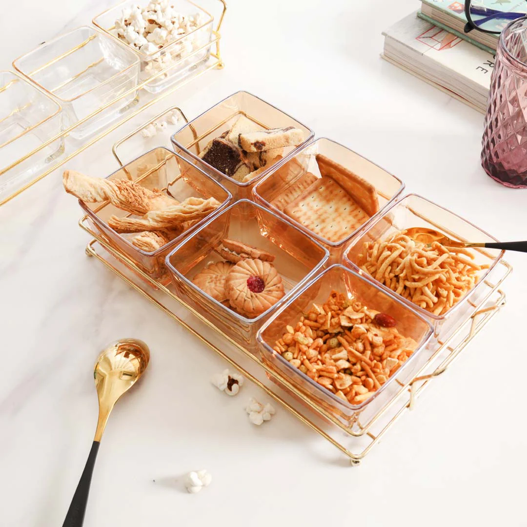 Rectangular Metal Tray with Bowls Set - Image 3