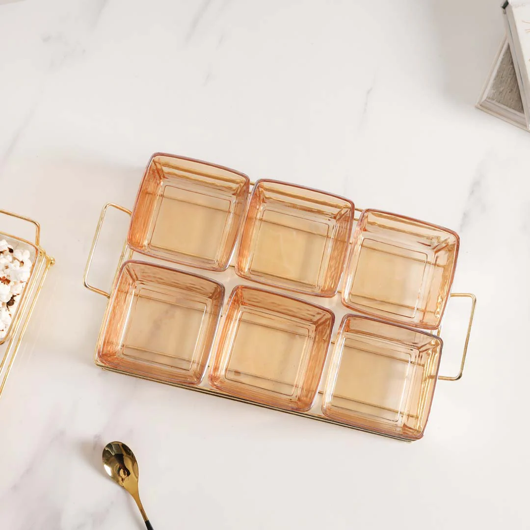 Rectangular Metal Tray with Bowls Set - Image 4