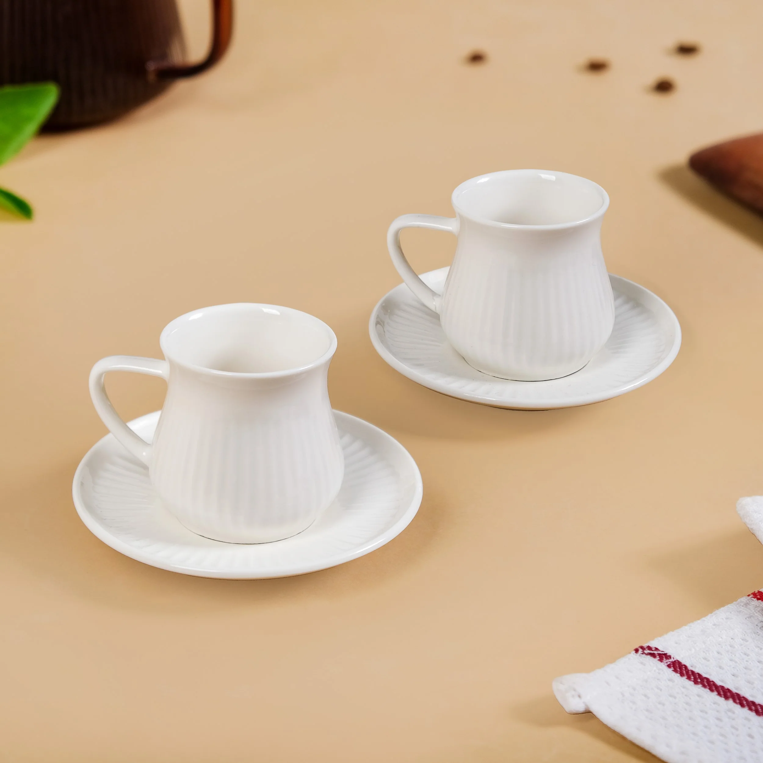 Ribbed Ceramic Cup With Saucer Set Of 2 100ml - Image 10