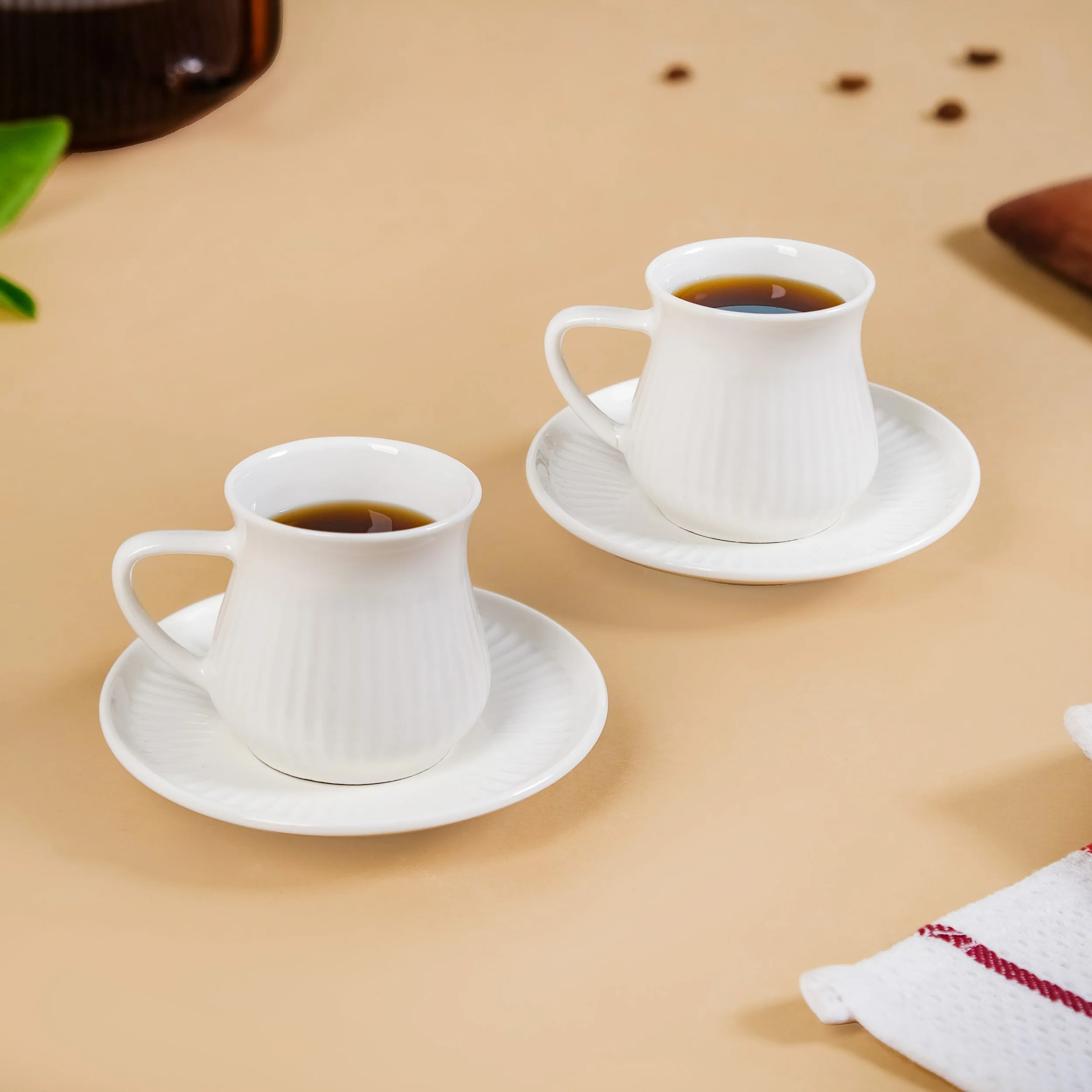 Ribbed Ceramic Cup With Saucer Set Of 2 100ml - Image 3