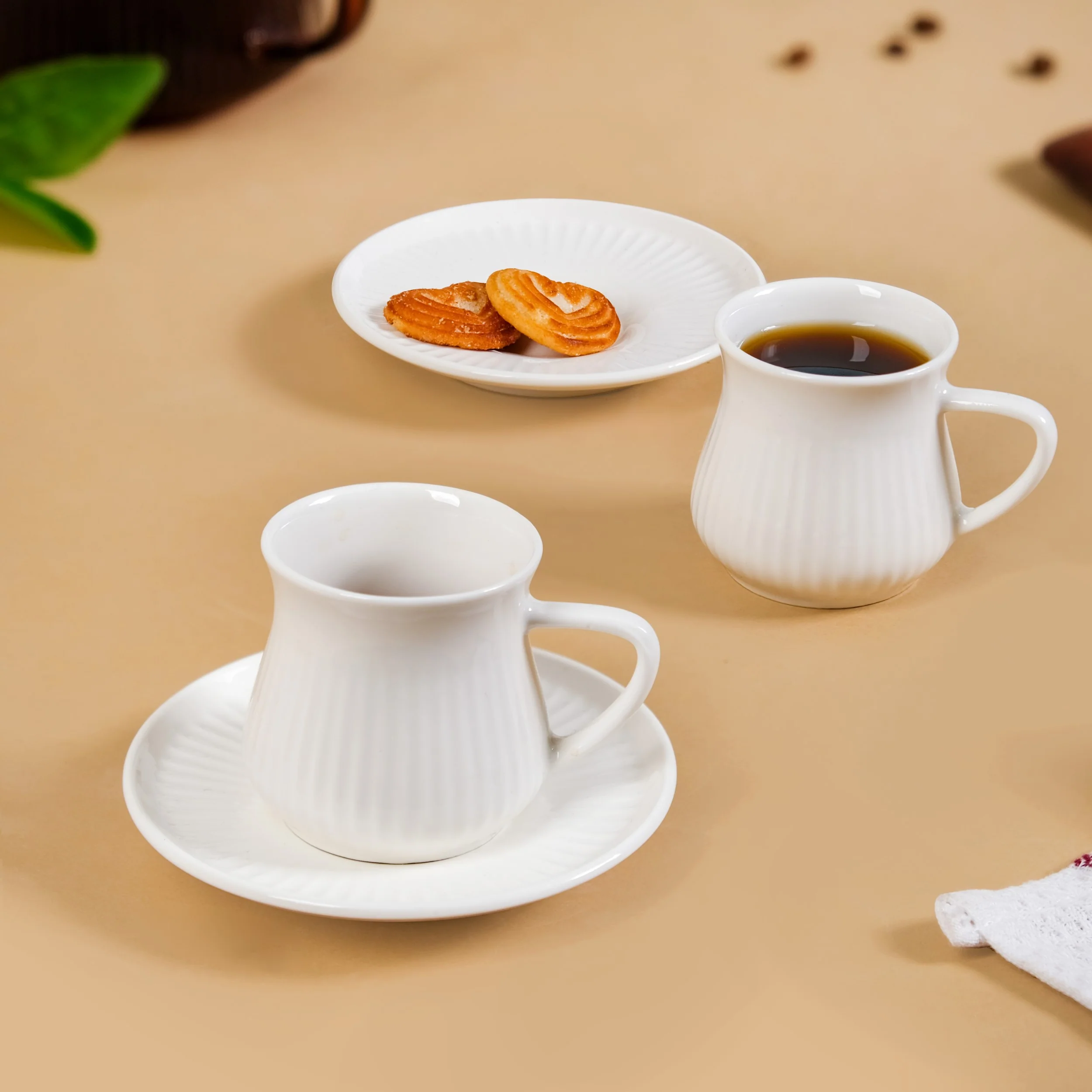 Ribbed Ceramic Cup With Saucer Set Of 2 100ml - Image 7