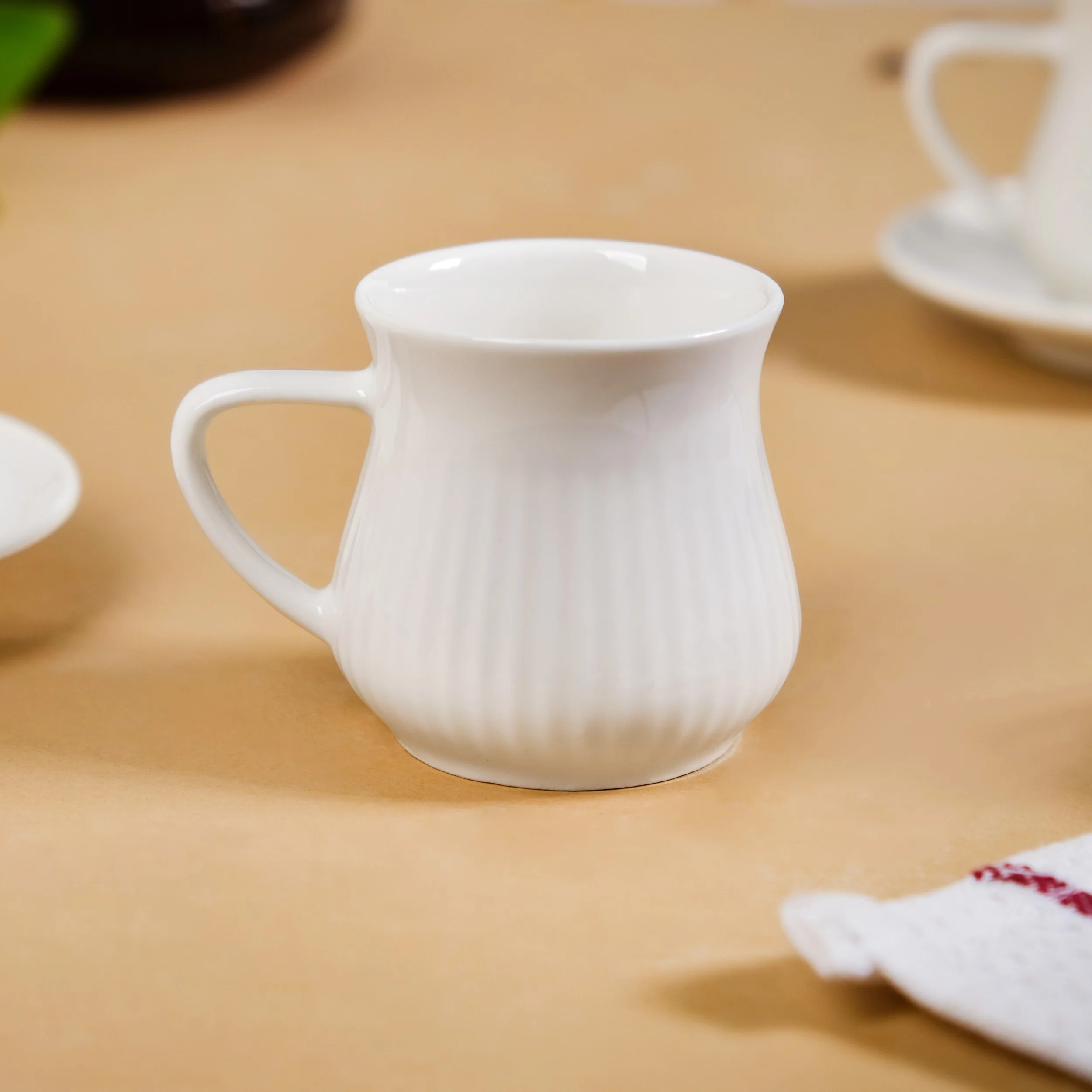 Ribbed Ceramic Cup With Saucer Set Of 2 100ml - Image 8