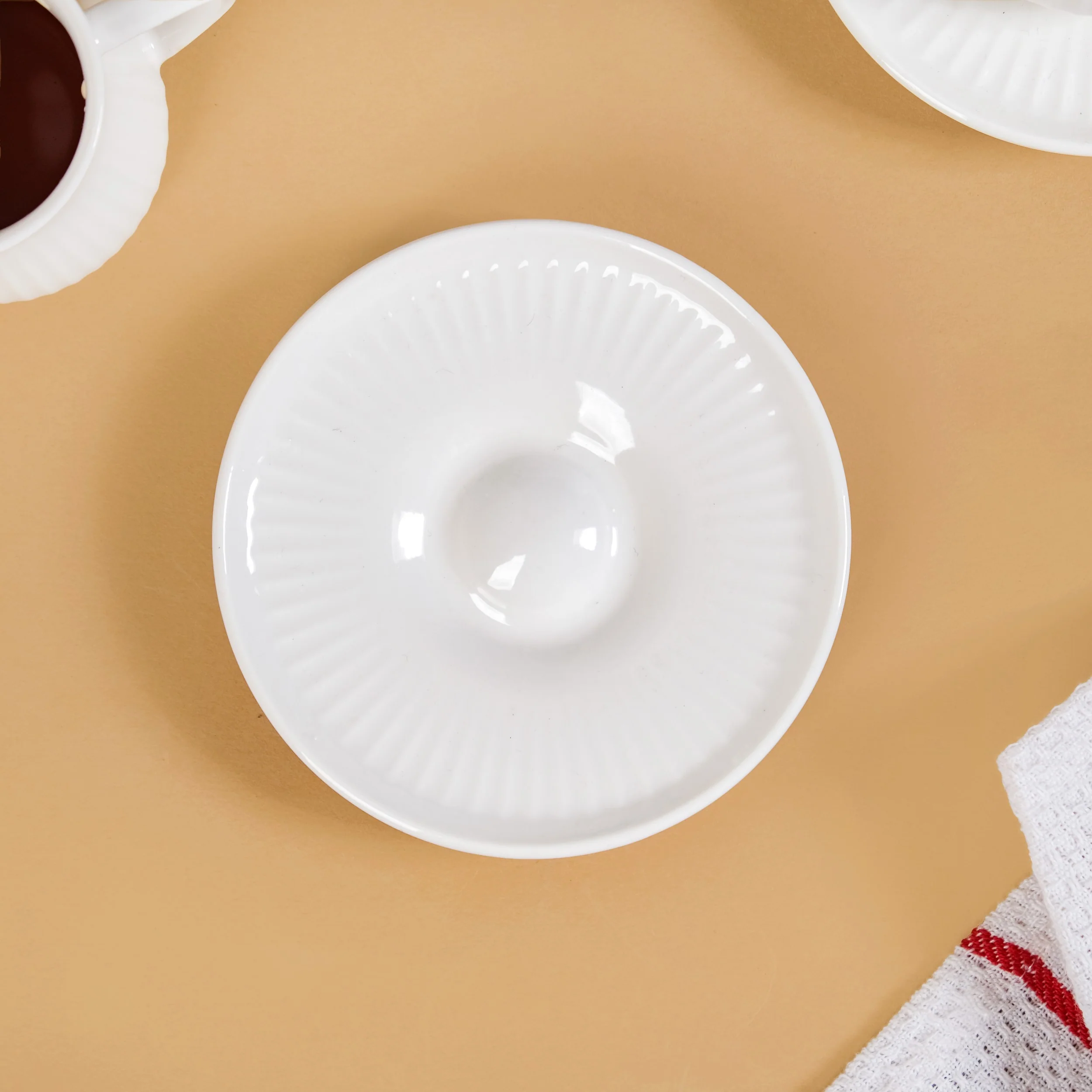 Ribbed Ceramic Cup With Saucer Set Of 2 100ml - Image 9