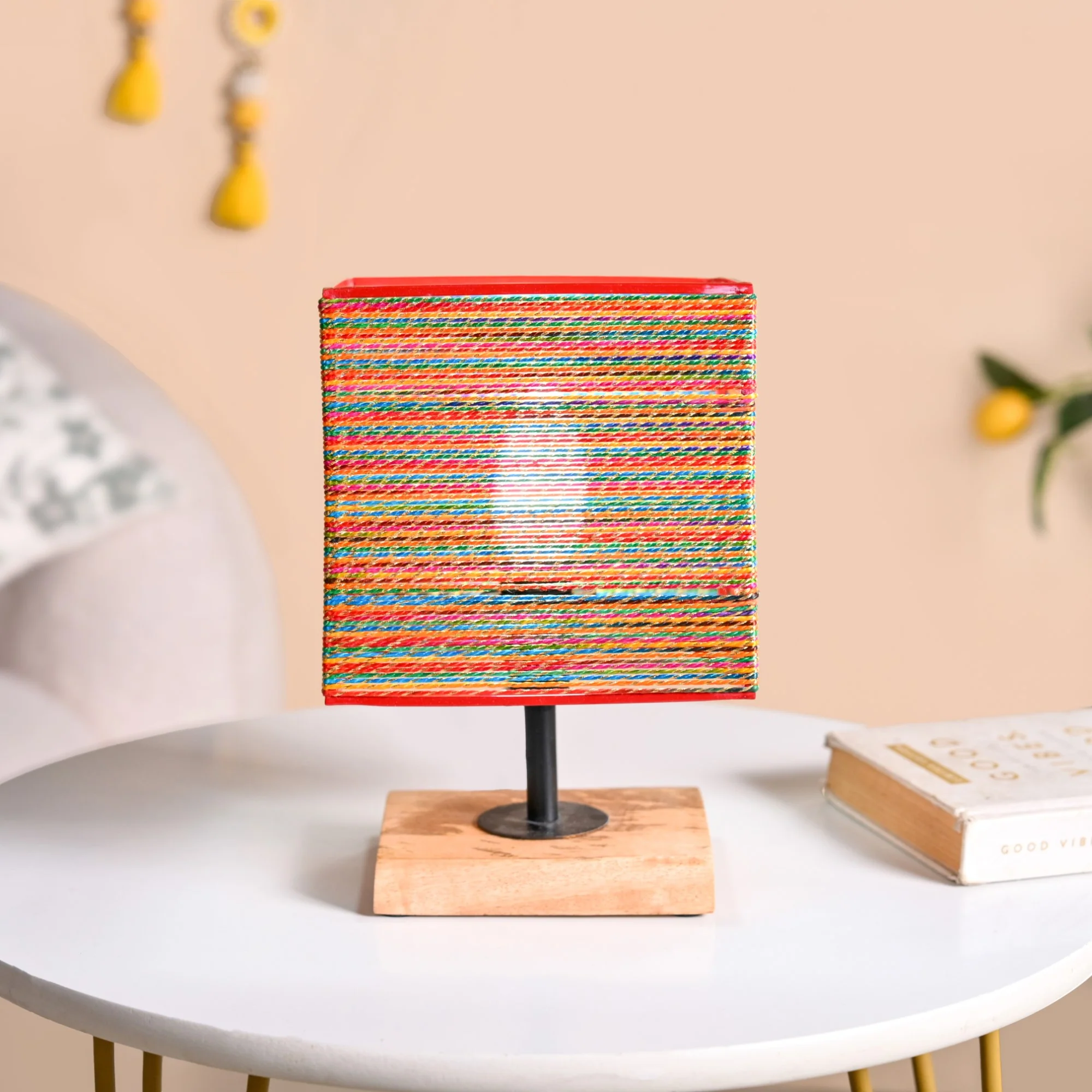 Rustic Colourful Lamp With Gold Zari Work - Image 3