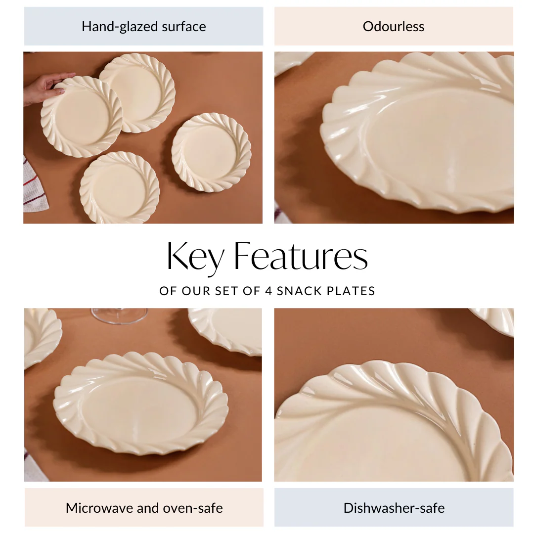 Scallop Vanilla White Luxury Snack Plates Set Of 4 9 Inch - Image 5