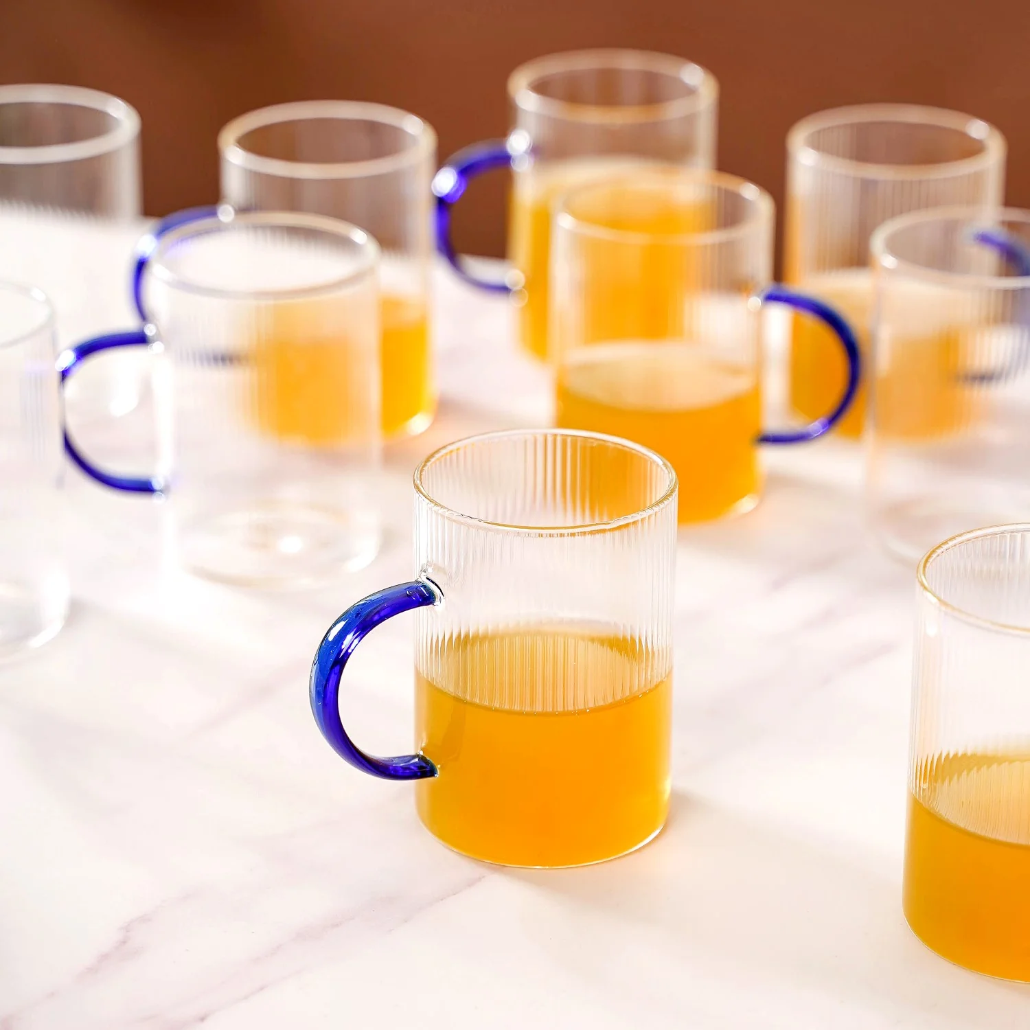 Set Of 12 Glass Tea Cups With Blue Handle 200ml - Image 6