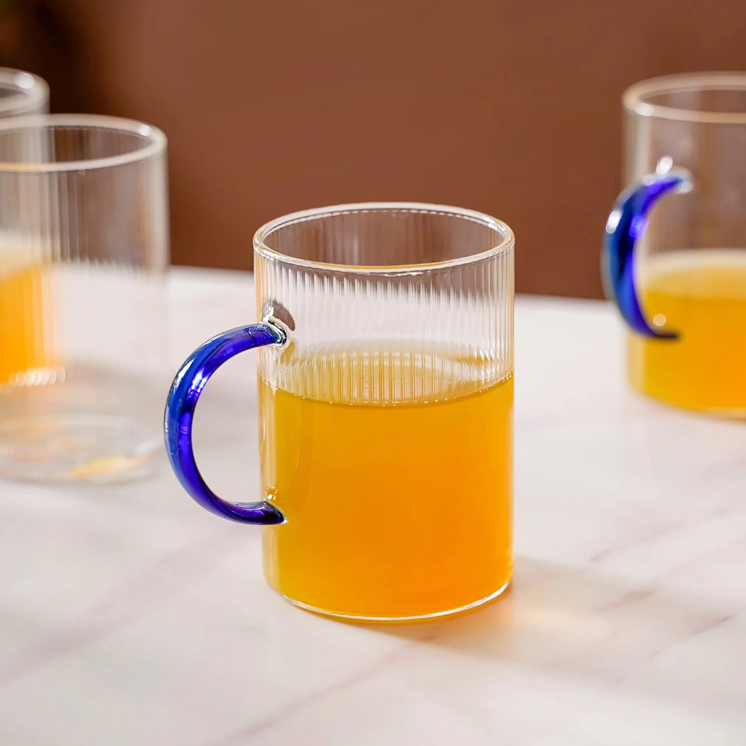 Set Of 12 Glass Tea Cups With Blue Handle 200ml - Image 8