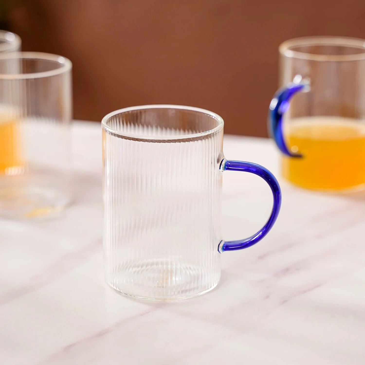 Set Of 12 Glass Tea Cups With Blue Handle 200ml - Image 9