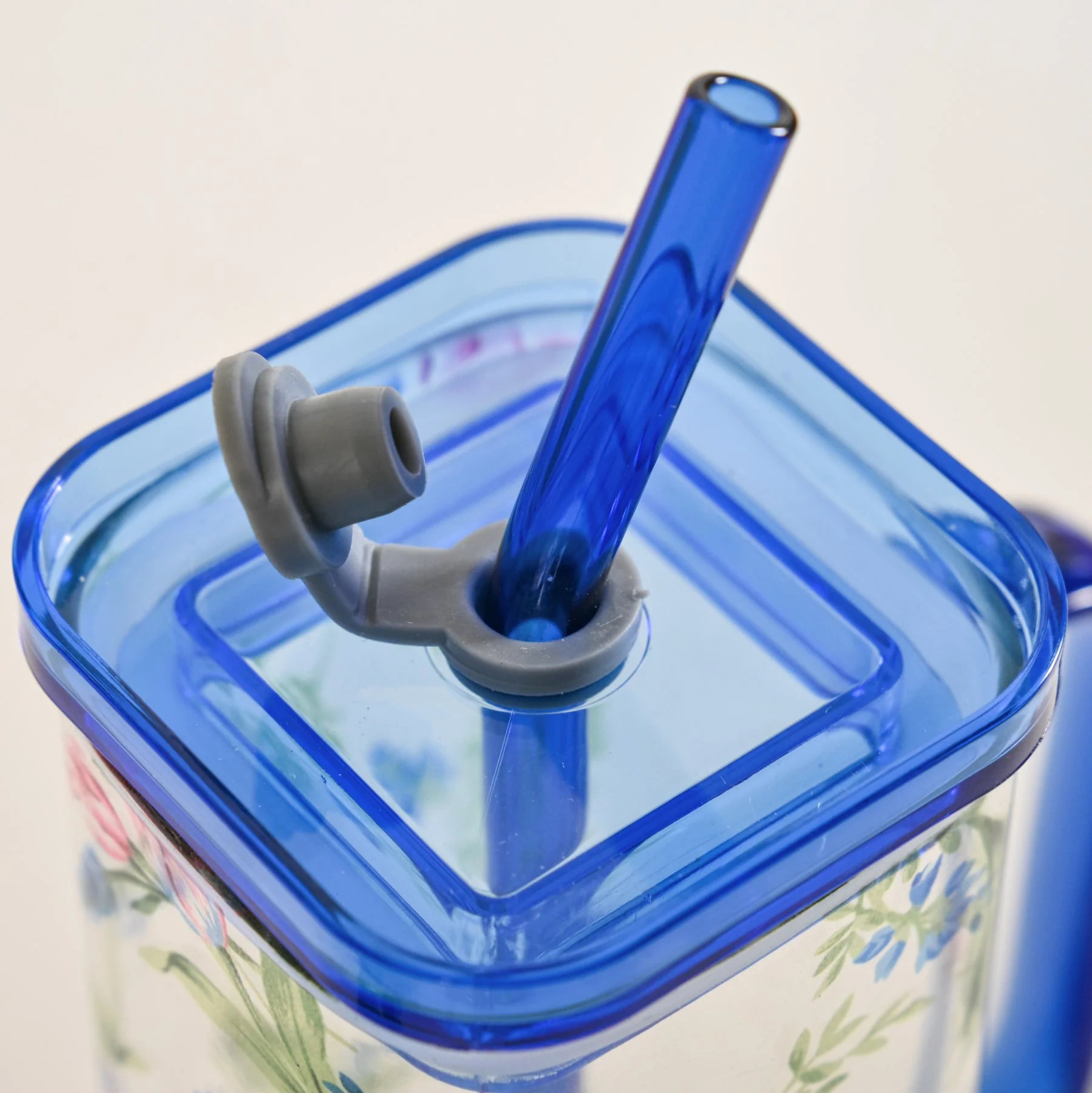 Set Of 2 Blue Floral Leakproof Travel Glass Sipper Cup With Straw 365ml - Image 5