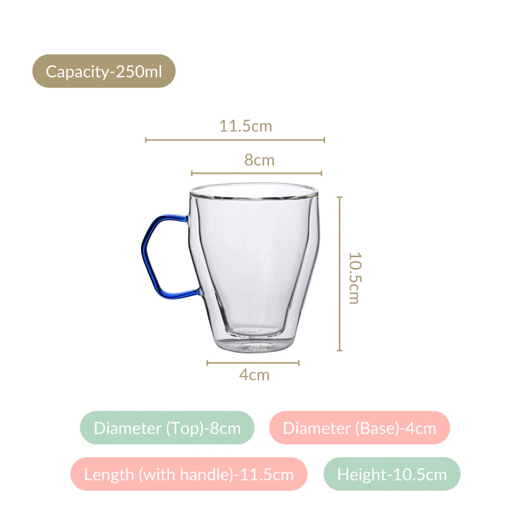 Set Of 2 Borosilicate Glass Cups With Blue Handle 250ml - Image 4