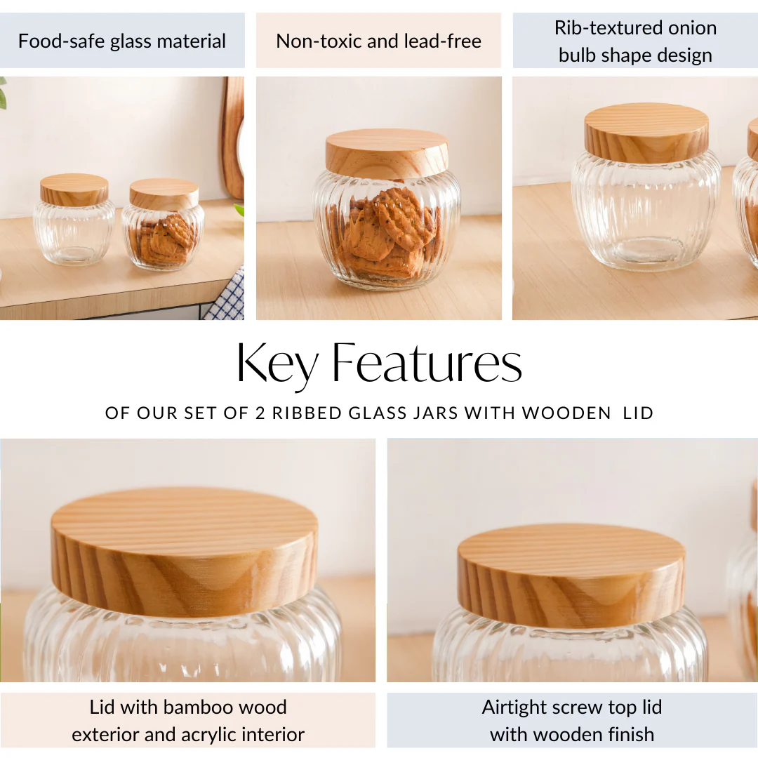 Set of 2 Glass Jars With Wooden Lid 1600ml - Image 4
