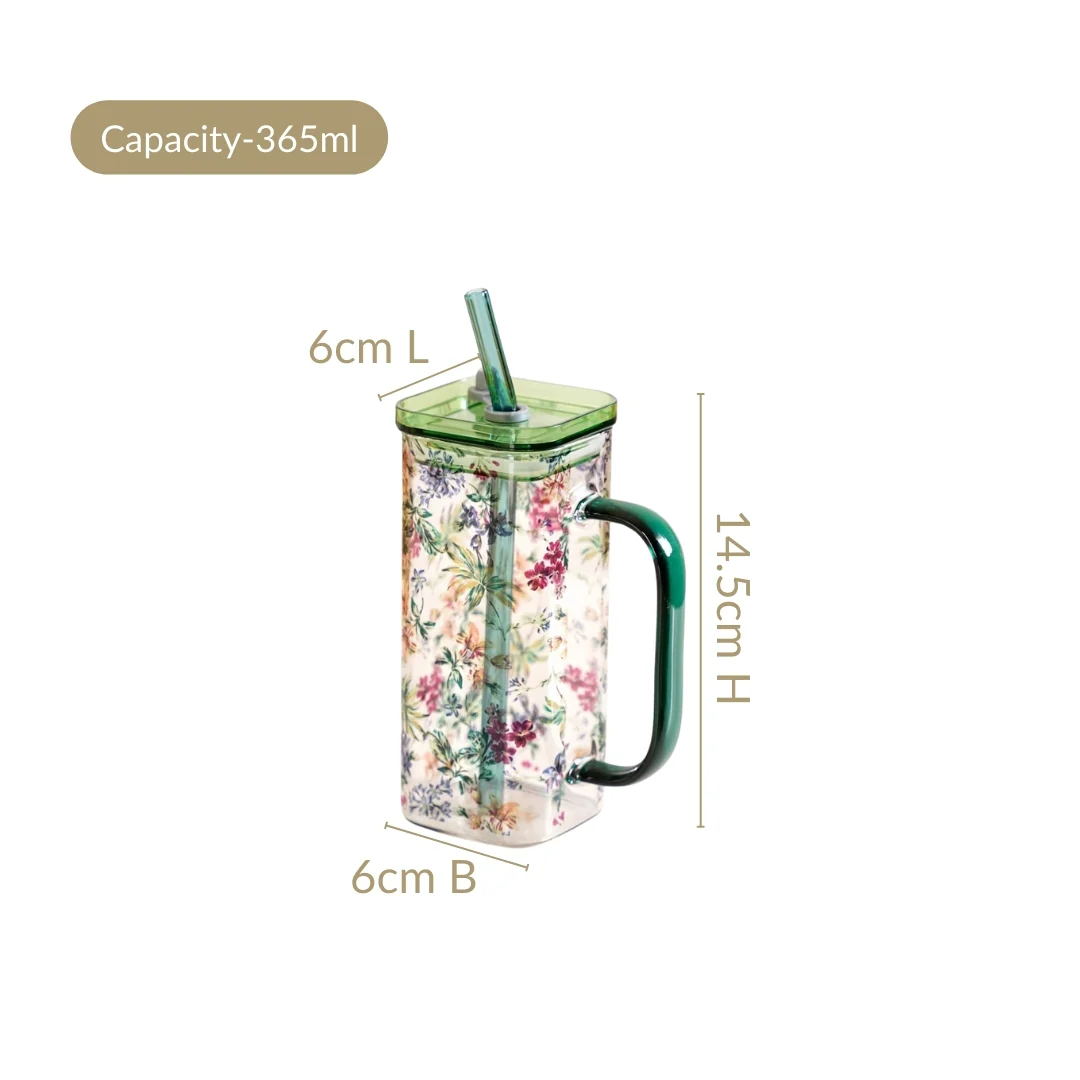 Set Of 2 Springtime Leakproof Borosilicate Glass Travel Sipper Cup With Straw 365ml - Image 4