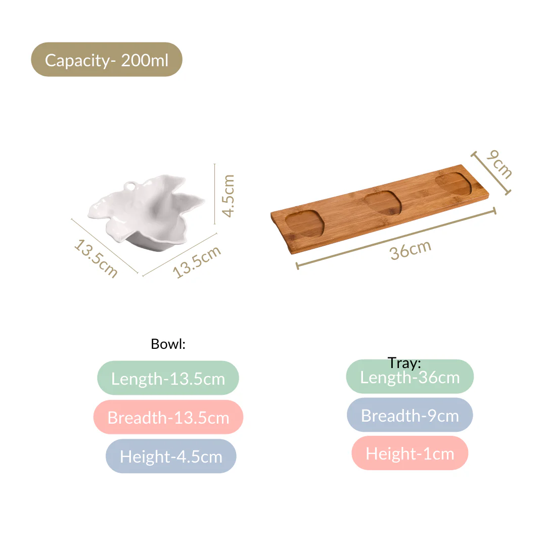 Set Of 3 Maple Leaf Ceramic Bowls With Tray 200ml - Image 4