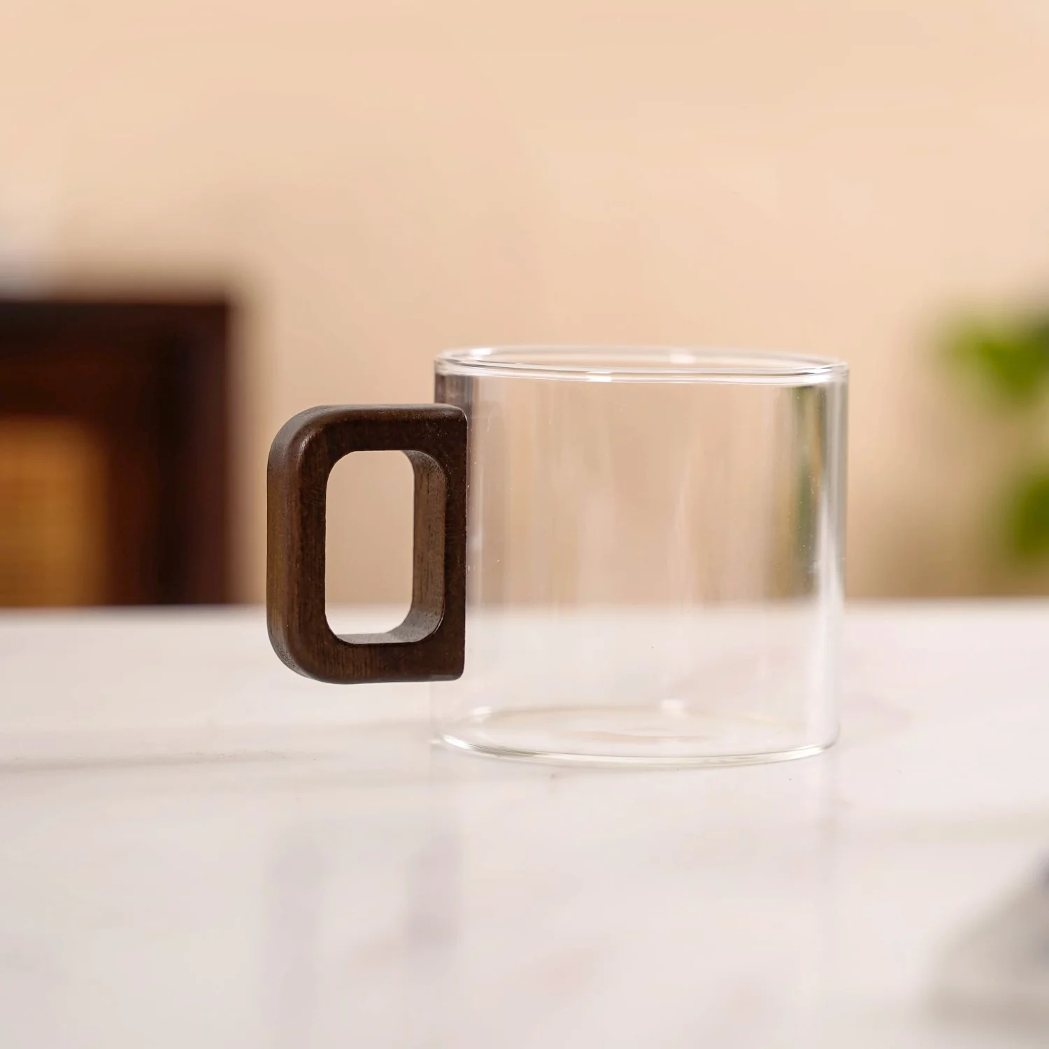 Set Of 4 Glass Tea Coffee Cups With Wooden Handle 200ml - Image 5