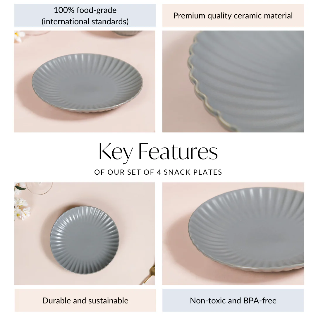 Set Of 4 Solid Grey Scallop Snack Plates 8 Inch - Image 4