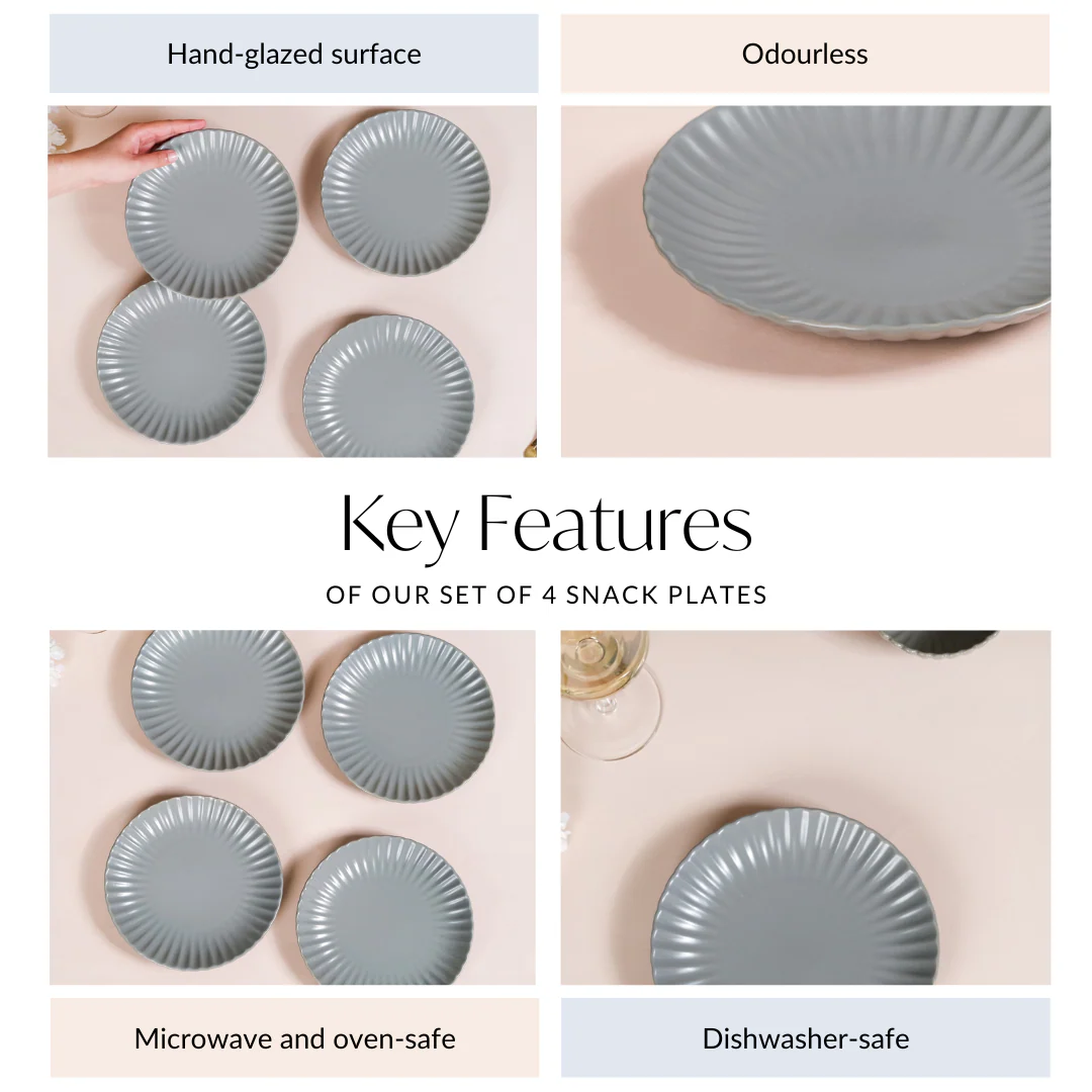 Set Of 4 Solid Grey Scallop Snack Plates 8 Inch - Image 5