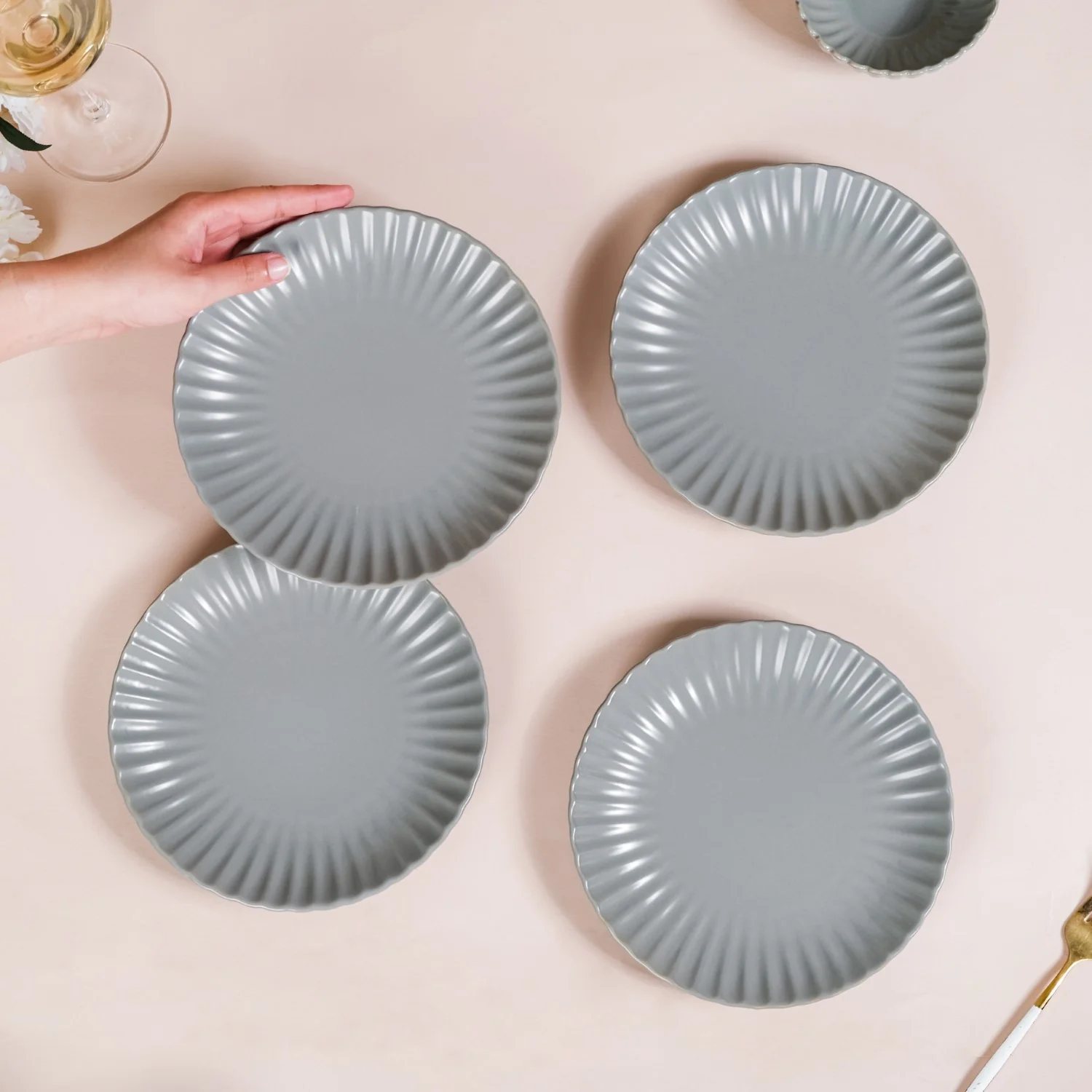 Set Of 4 Solid Grey Scallop Snack Plates 8 Inch - Image 7