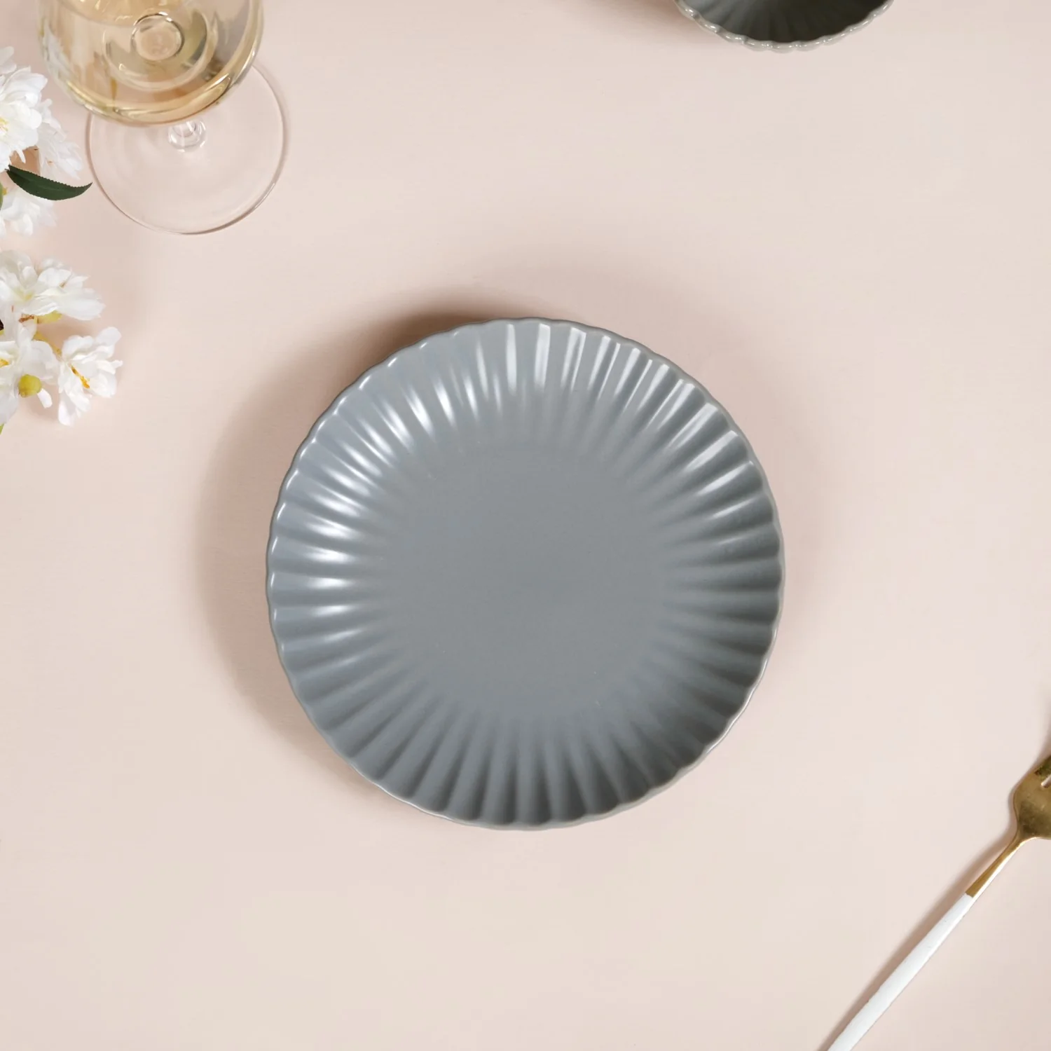 Set Of 4 Solid Grey Scallop Snack Plates 8 Inch - Image 8