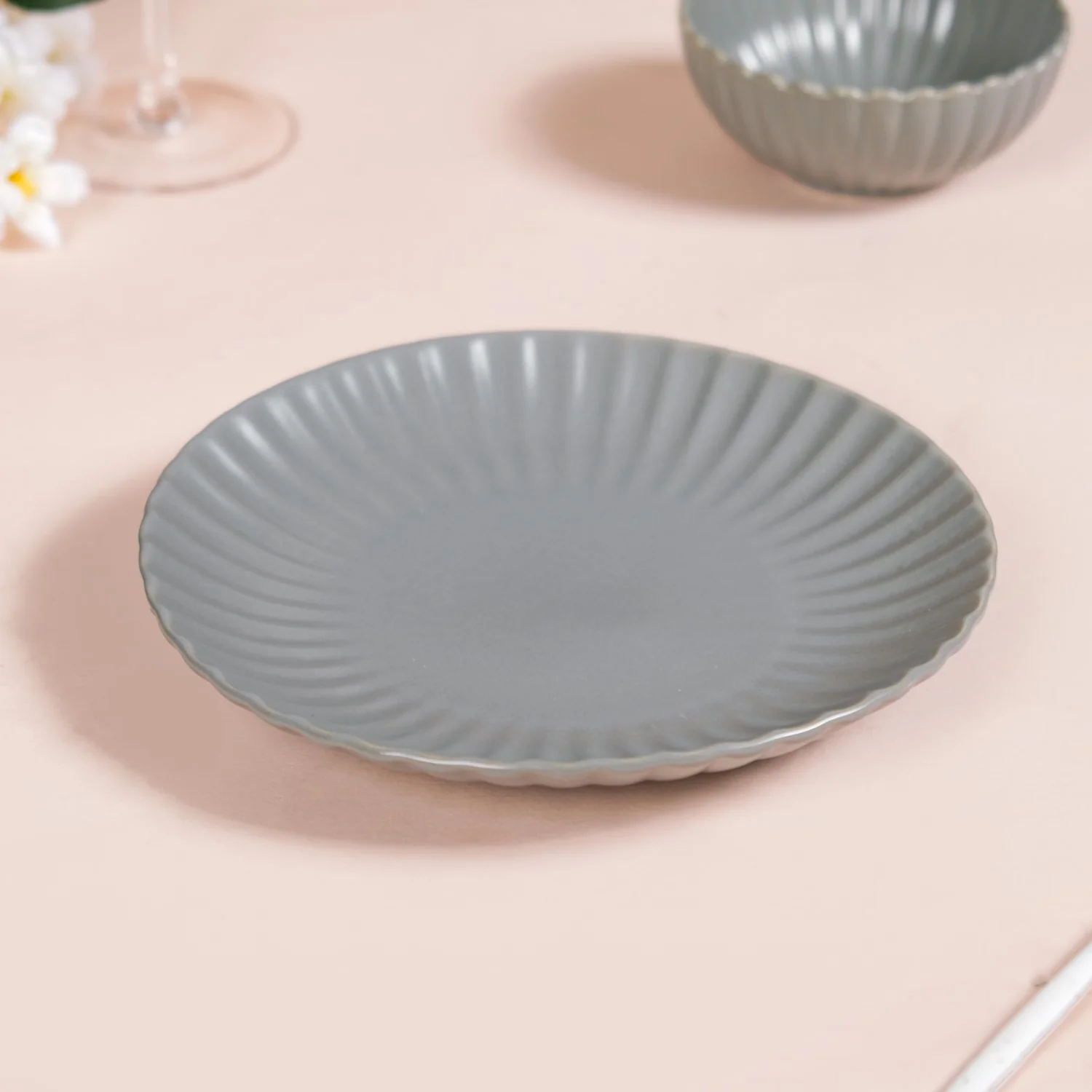 Set Of 4 Solid Grey Scallop Snack Plates 8 Inch - Image 9
