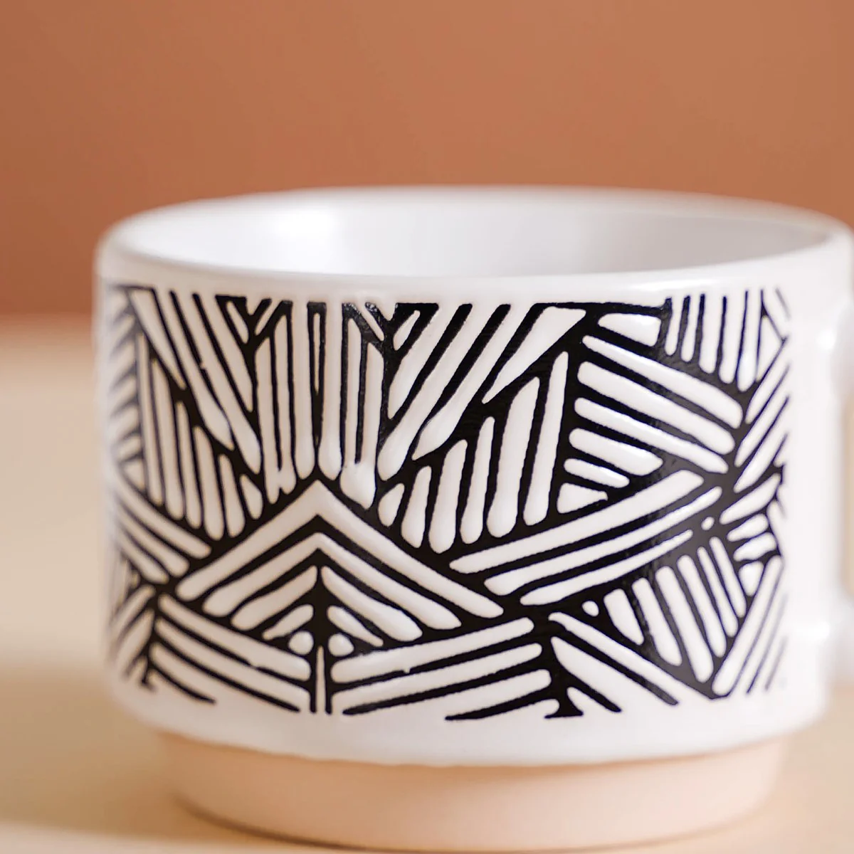 Set Of 4 Stackable Ceramic Cups With Stand Black White 180ml - Image 12