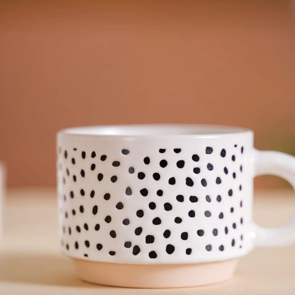 Set Of 4 Stackable Ceramic Cups With Stand Black White 180ml - Image 14