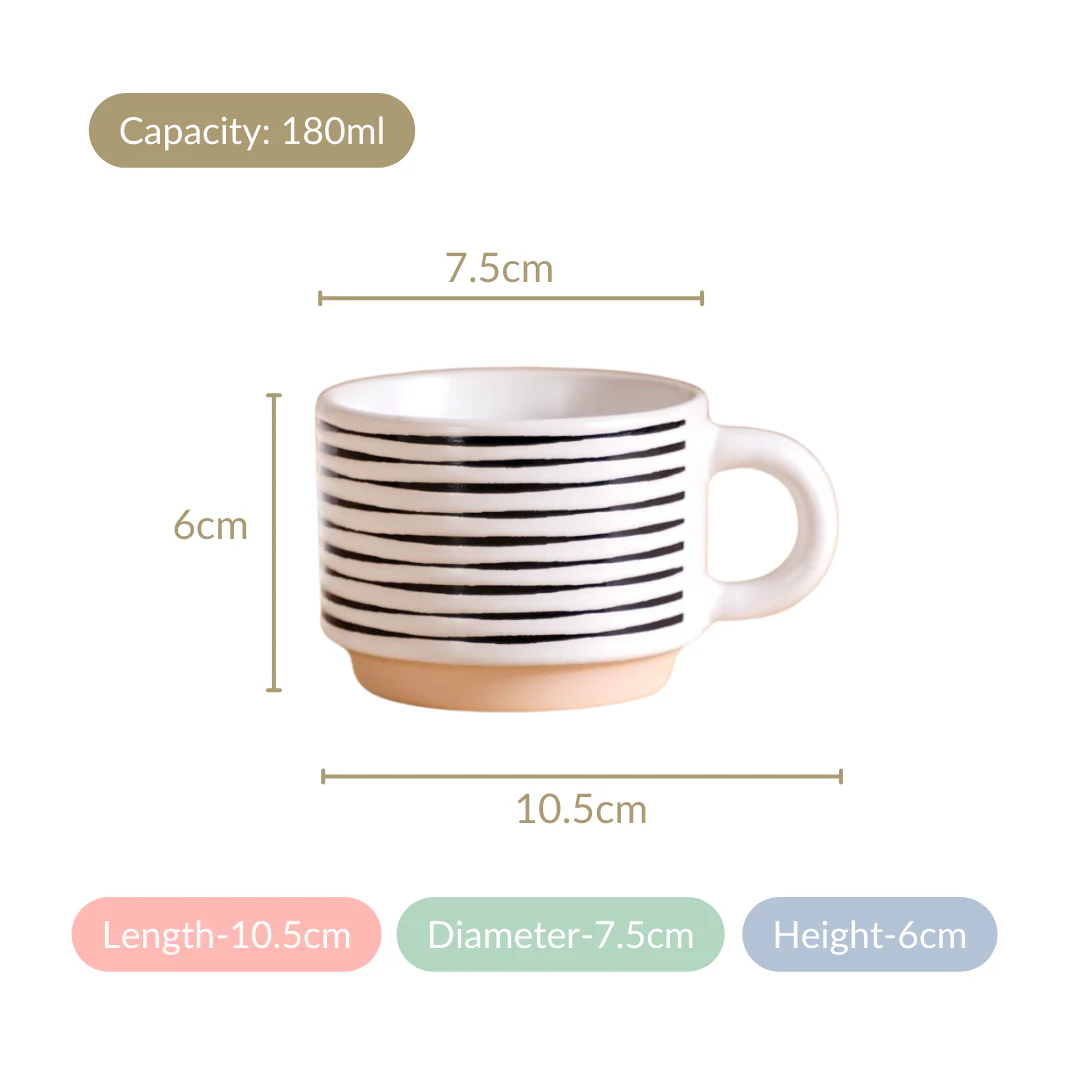 Set Of 4 Stackable Ceramic Cups With Stand Black White 180ml - Image 6