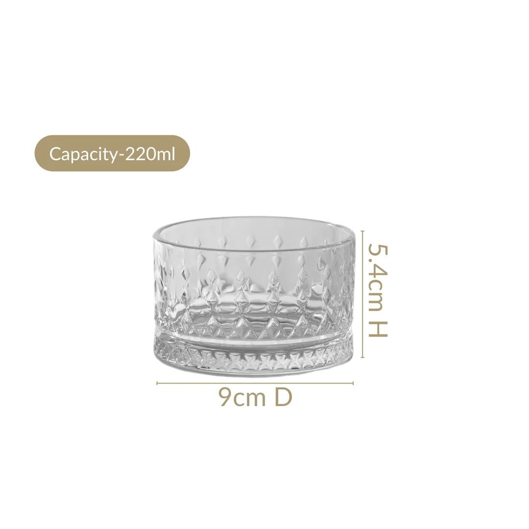 Set Of 6 Diamond Embossed Glass Snack Bowls 220ml - Image 4