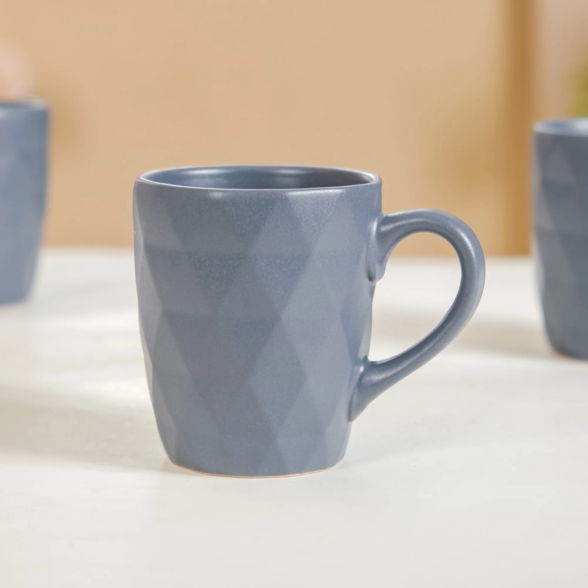 Set Of 6 Textured Coffee Mugs Grey 220ml - Image 6