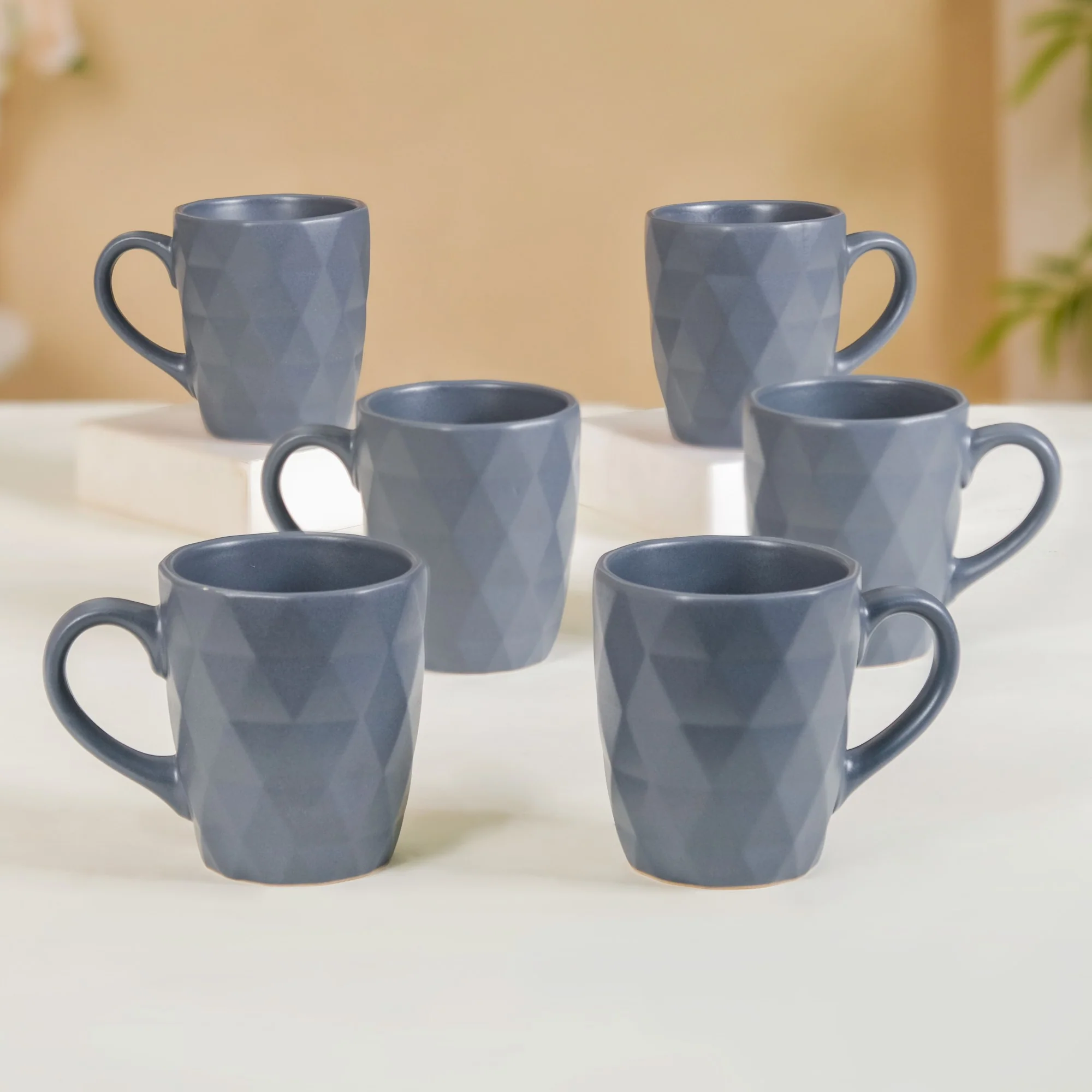 Set Of 6 Textured Coffee Mugs Grey 220ml - Image 8