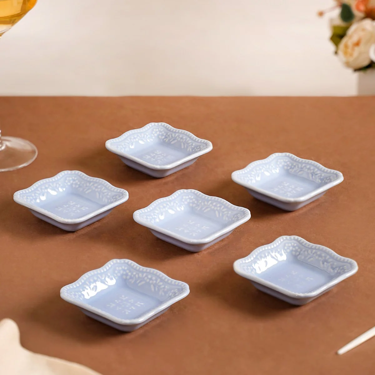 Small Square Dessert Plate Set Of 6 Lavender 3" x 3" - Image 3