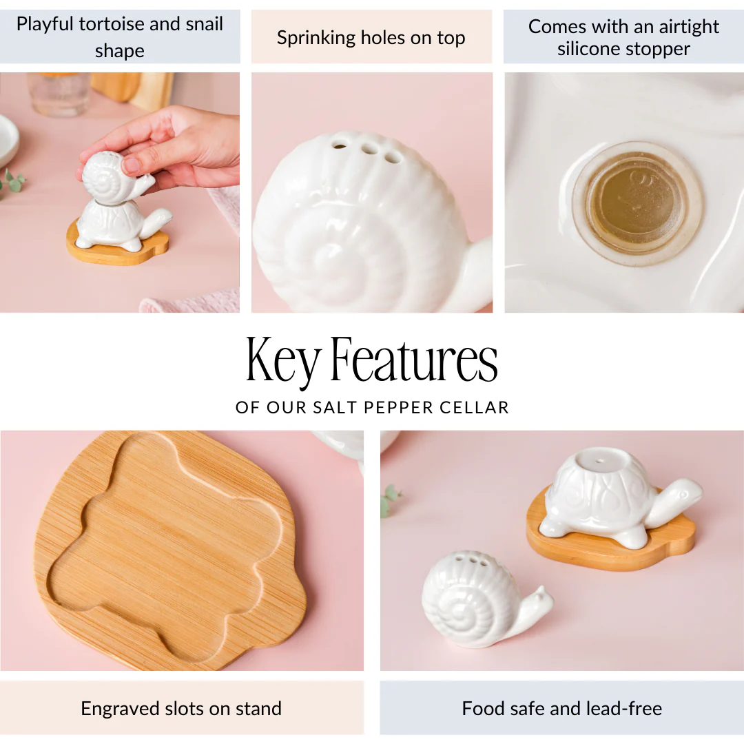 Snail Tortoise Salt Pepper Shaker Set With Wooden Tray - Image 4