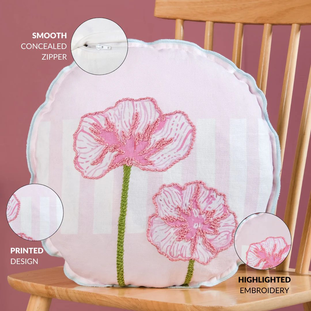 Soft Blooms Embroidered Cotton Cushion Cover 45cm - Image 4
