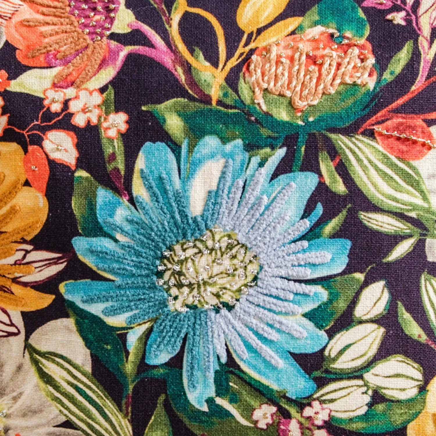 Spring Bling Printed Embellished Cushion Cover 16x16 Inch - Image 6