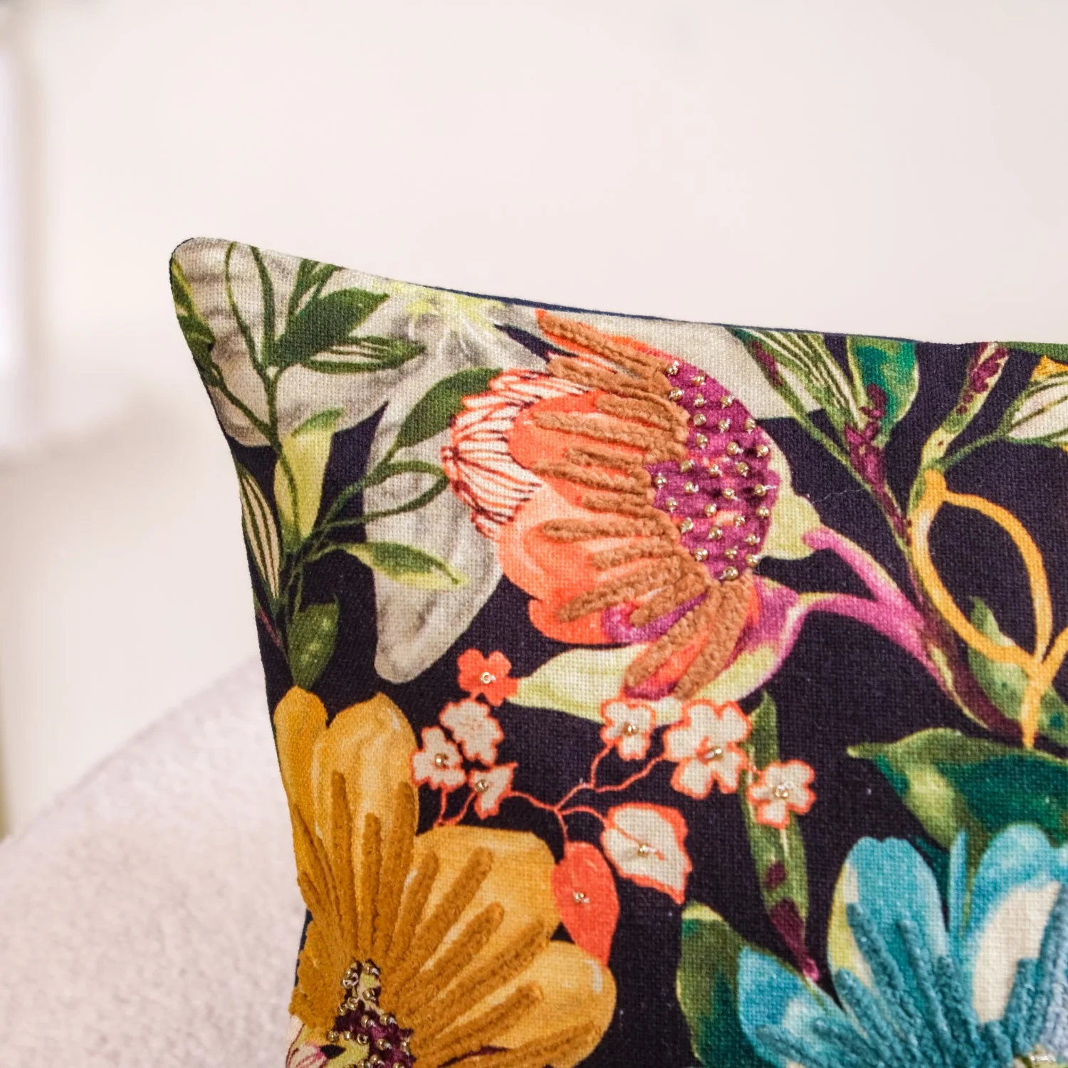 Spring Bling Printed Embellished Cushion Cover 16x16 Inch - Image 8