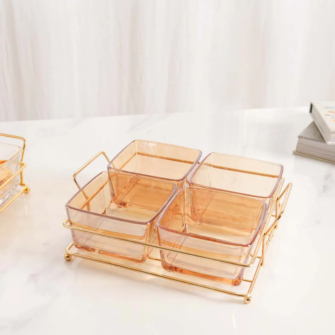 Square Tray with Glass Bowls Set of 4 - Image 3