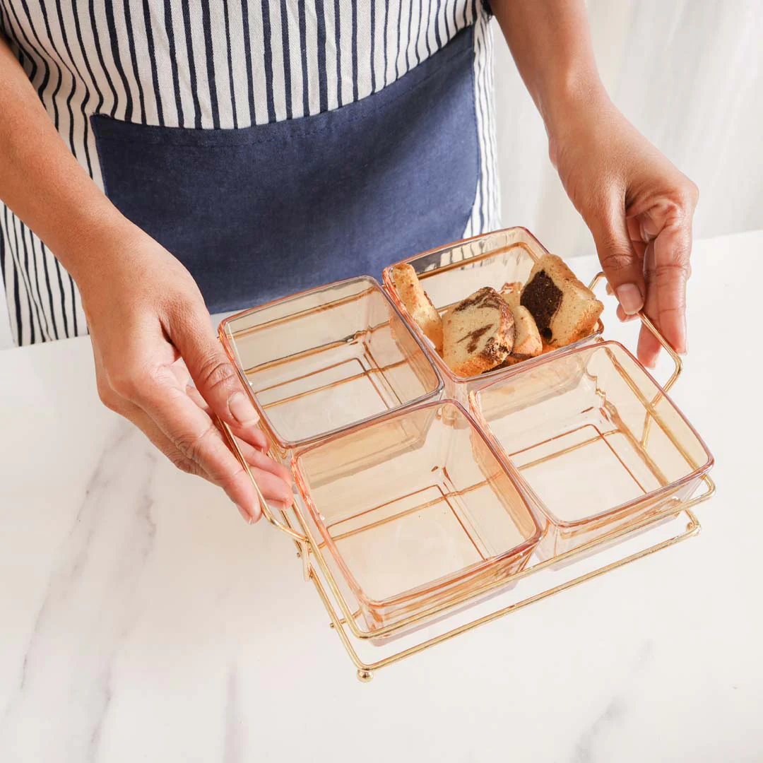Square Tray with Glass Bowls Set of 4 - Image 5