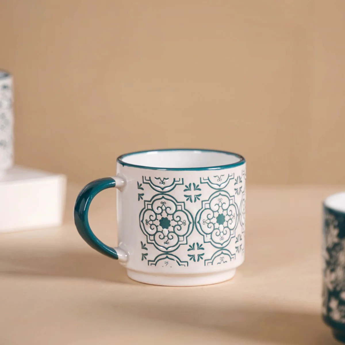 Stackable Coffee Cups With Stand Green Set of 4 240ml - Image 10