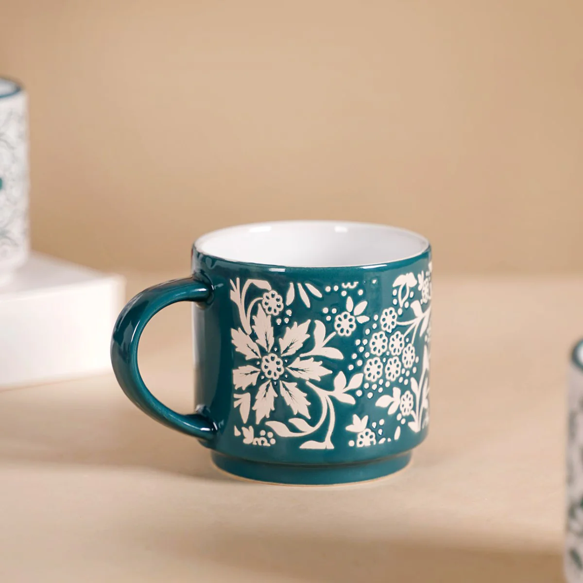 Stackable Coffee Cups With Stand Green Set of 4 240ml - Image 15